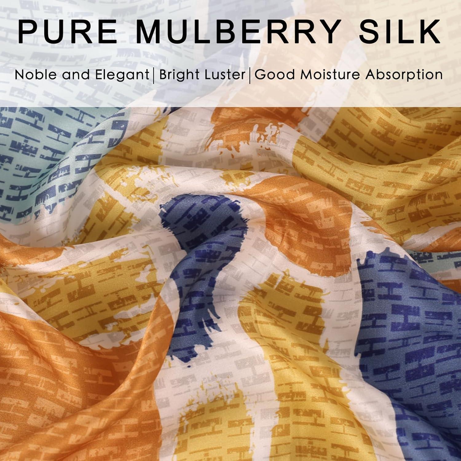 imageEXTREE 100 Pure Mulberry Silk Scarf Fashion Hair for Women Scarf Lightweight Square Neckerchief 275 275 inchesDifferent Lines Yellow Edge