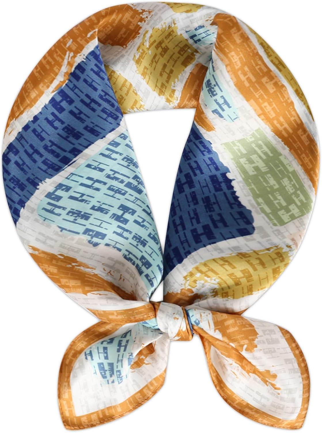 imageEXTREE 100 Pure Mulberry Silk Scarf Fashion Hair for Women Scarf Lightweight Square Neckerchief 275 275 inchesDifferent Lines Yellow Edge