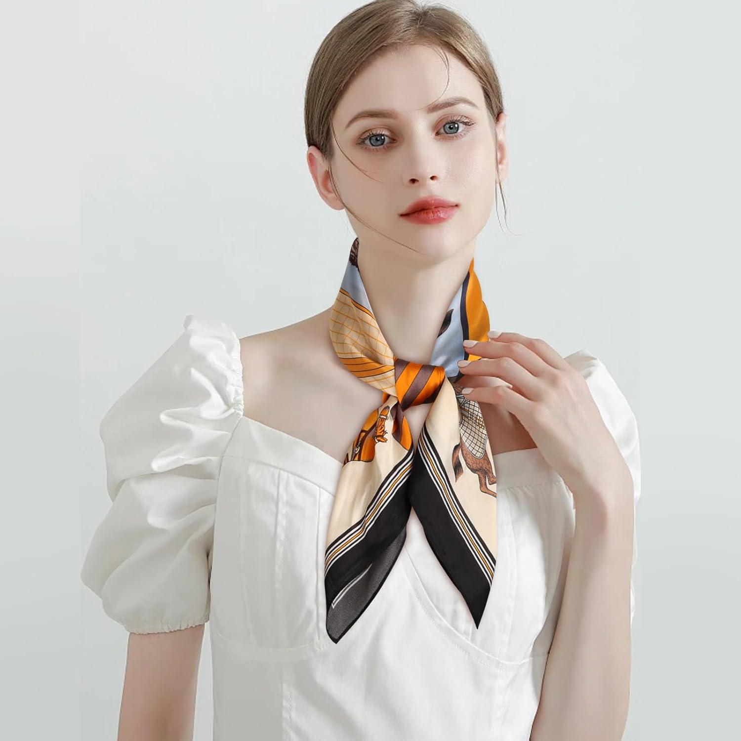 imageEXTREE 100 Pure Mulberry Silk Scarf Fashion Hair for Women Scarf Lightweight Square Neckerchief 275 275 inchesEight Horses