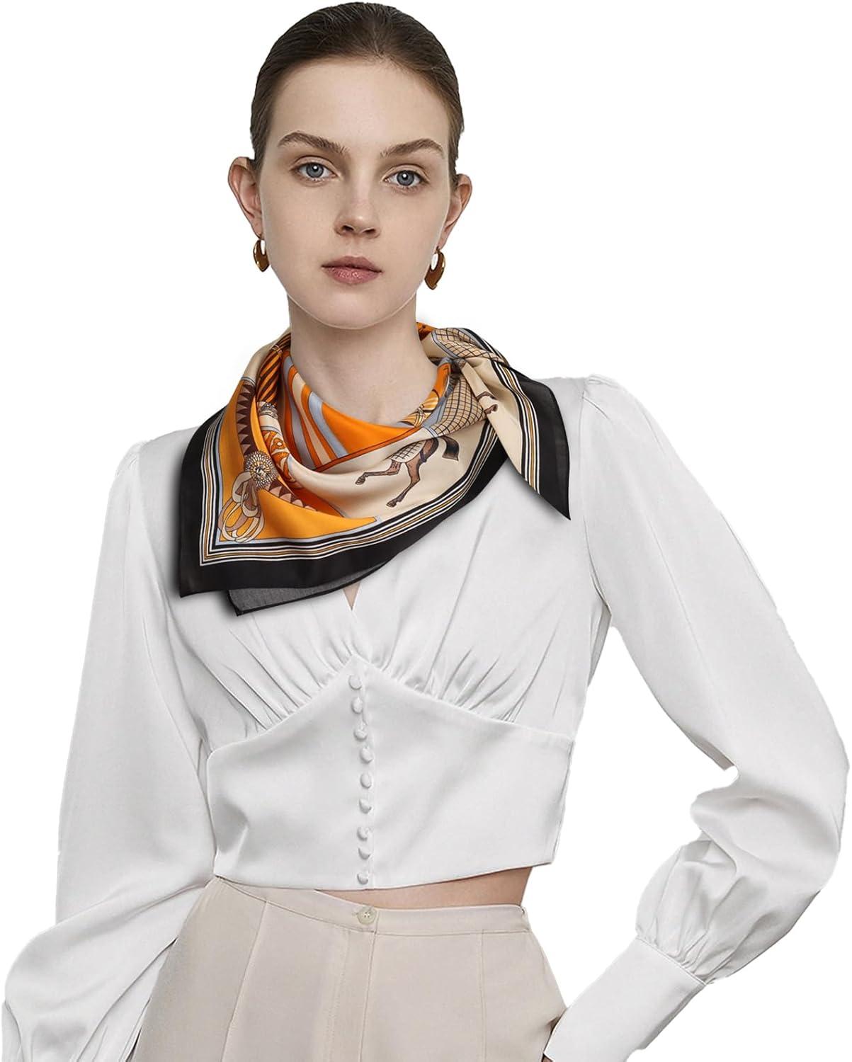 imageEXTREE 100 Pure Mulberry Silk Scarf Fashion Hair for Women Scarf Lightweight Square Neckerchief 275 275 inchesEight Horses