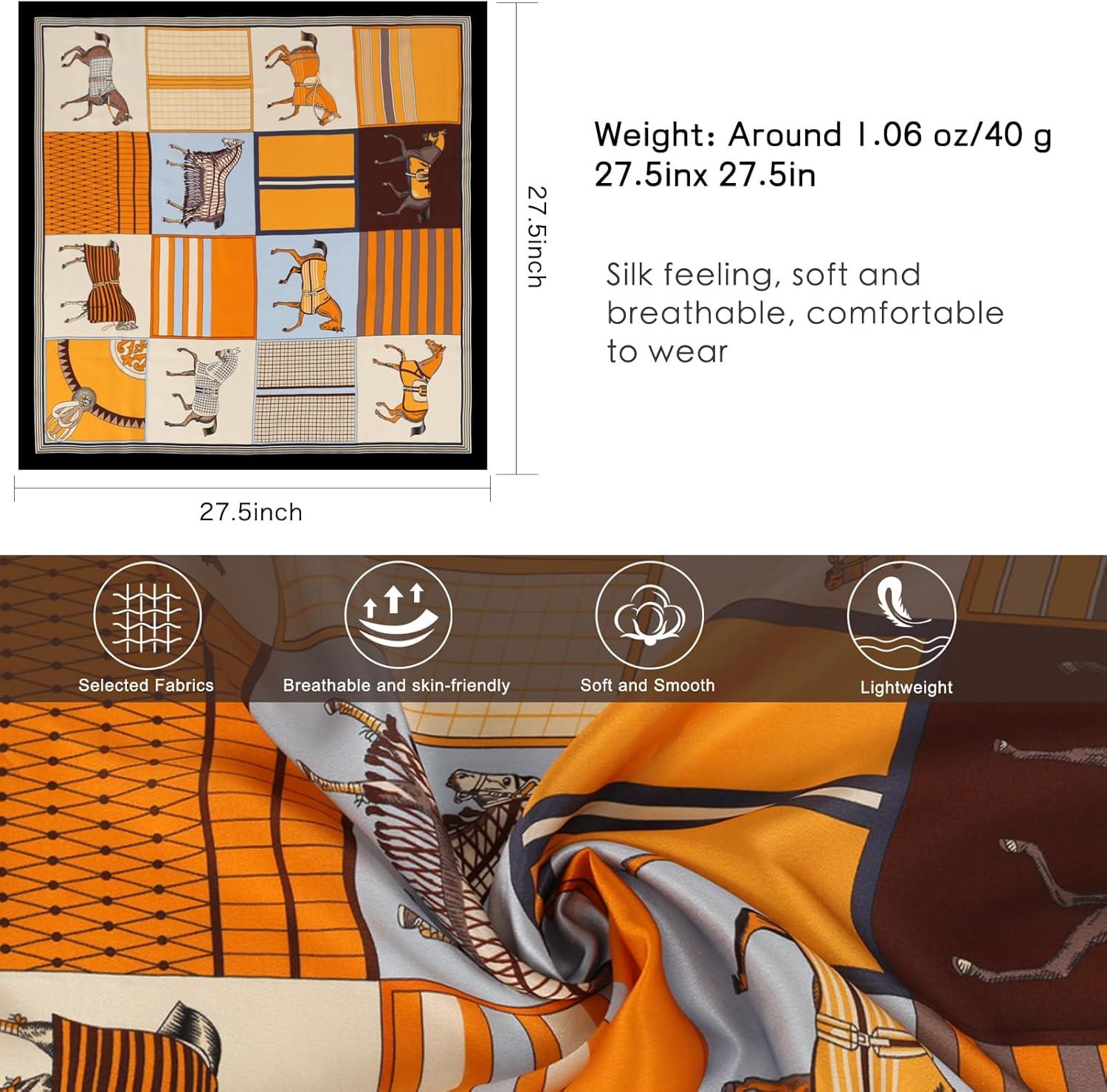 imageEXTREE 100 Pure Mulberry Silk Scarf Fashion Hair for Women Scarf Lightweight Square Neckerchief 275 275 inchesEight Horses