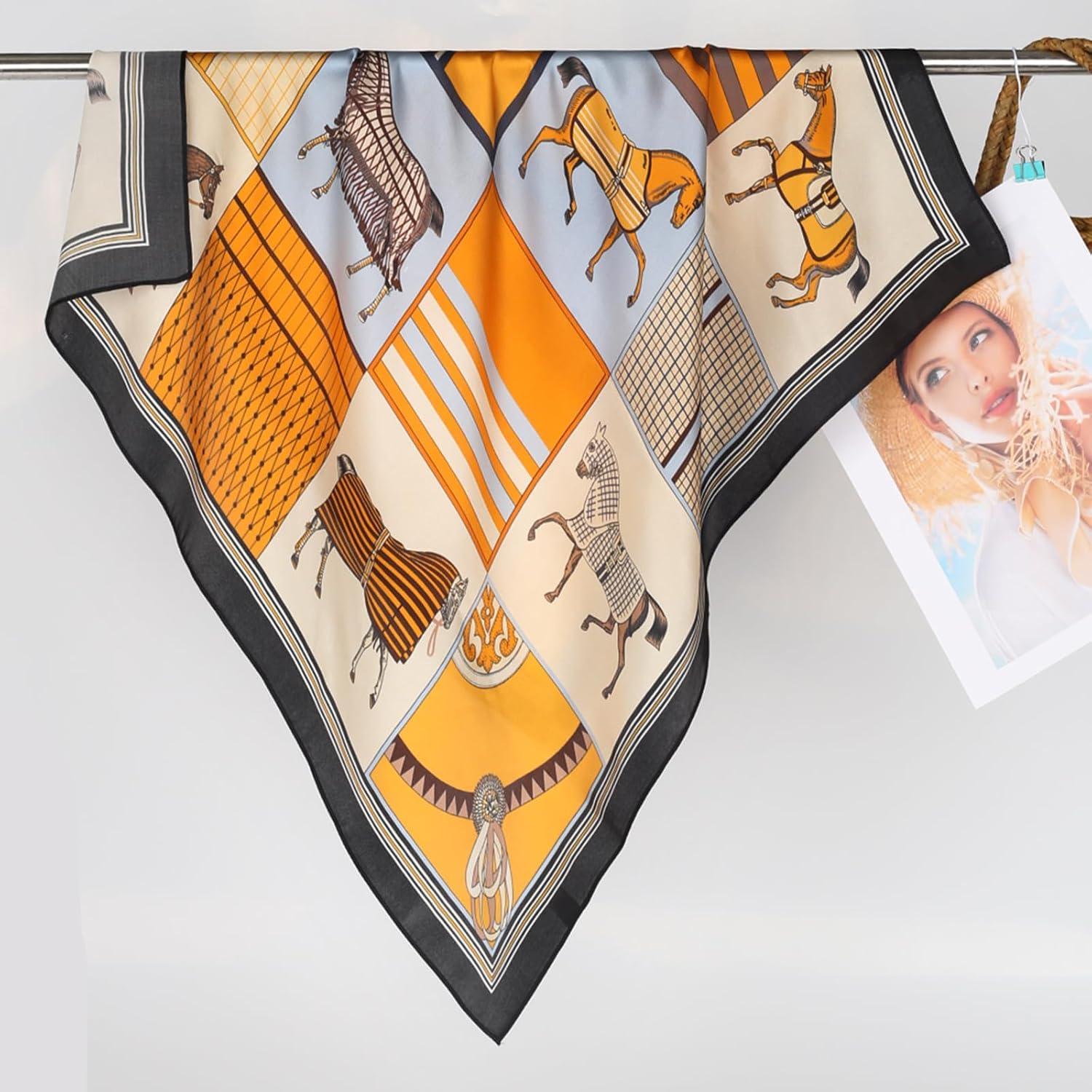 imageEXTREE 100 Pure Mulberry Silk Scarf Fashion Hair for Women Scarf Lightweight Square Neckerchief 275 275 inchesEight Horses