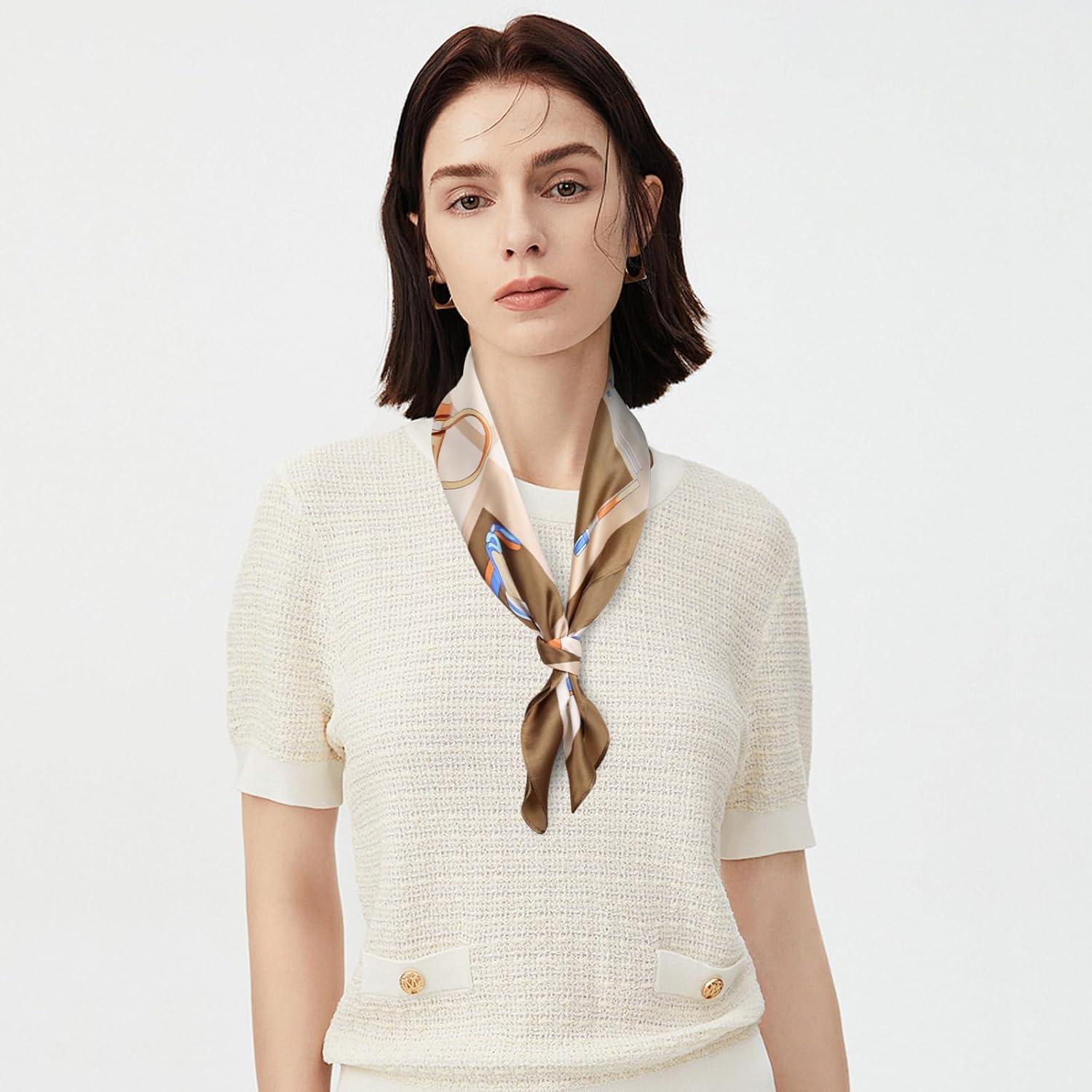 imageEXTREE 100 Pure Mulberry Silk Scarf Fashion Hair for Women Scarf Lightweight Square Neckerchief 275 275 inchesFashionable Bag Khaki