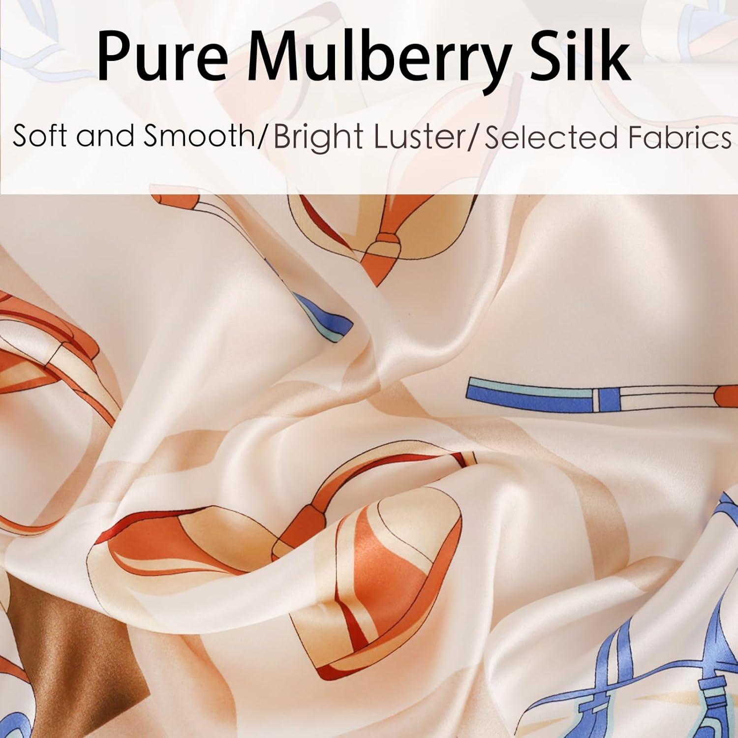 imageEXTREE 100 Pure Mulberry Silk Scarf Fashion Hair for Women Scarf Lightweight Square Neckerchief 275 275 inchesFashionable Bag Khaki