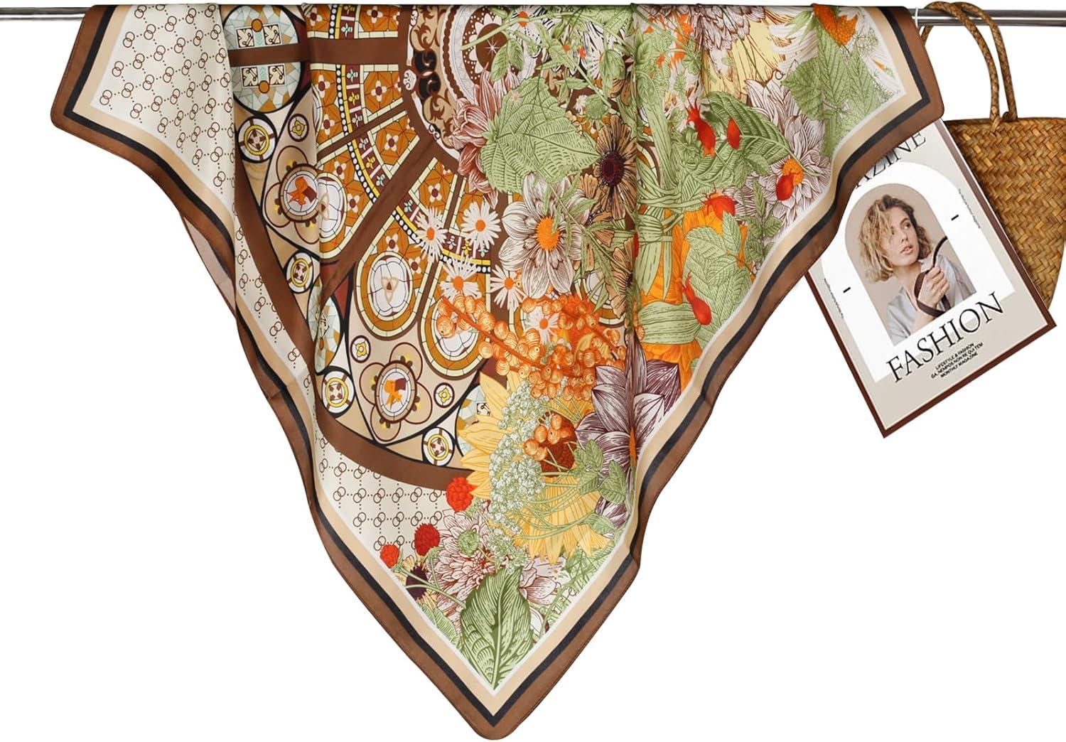 imageEXTREE 100 Pure Mulberry Silk Scarf Fashion Hair for Women Scarf Lightweight Square Neckerchief 275 275 inchesFlower Window