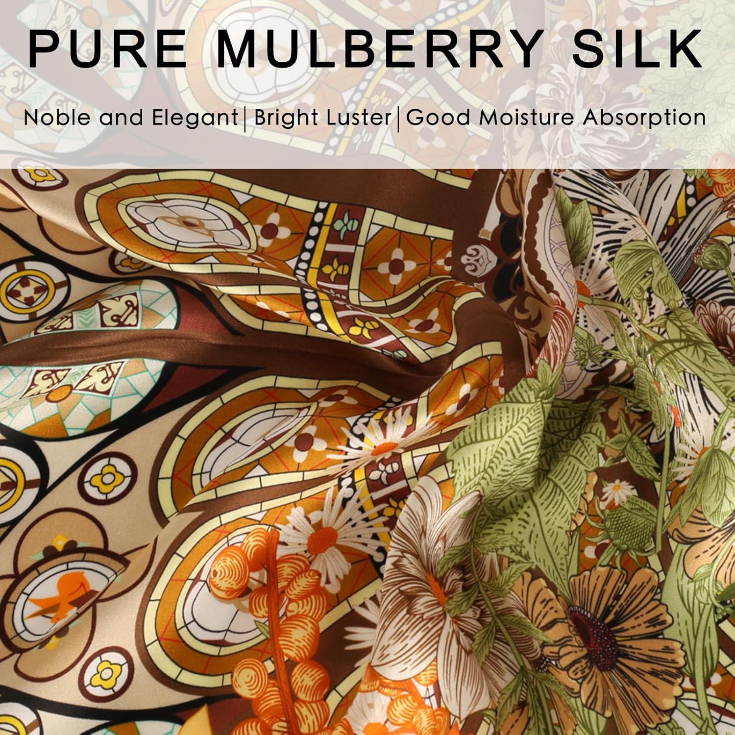 imageEXTREE 100 Pure Mulberry Silk Scarf Fashion Hair for Women Scarf Lightweight Square Neckerchief 275 275 inchesFlower Window