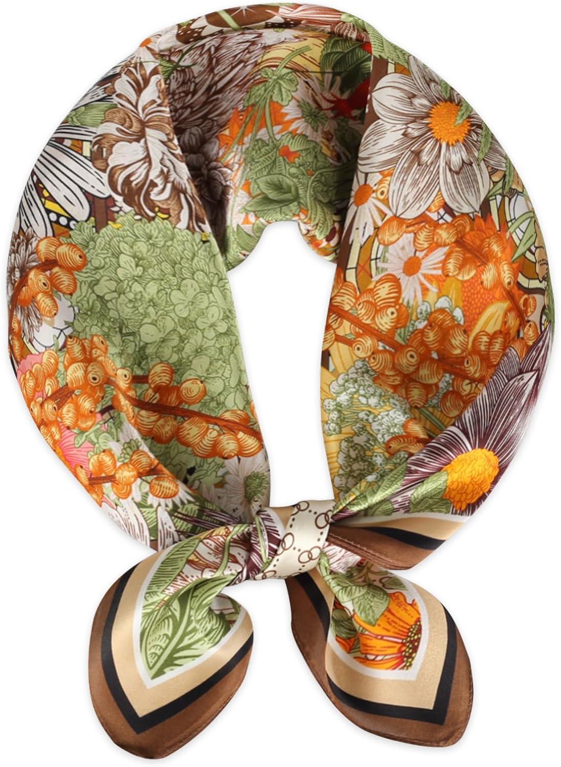 imageEXTREE 100 Pure Mulberry Silk Scarf Fashion Hair for Women Scarf Lightweight Square Neckerchief 275 275 inchesFlower Window