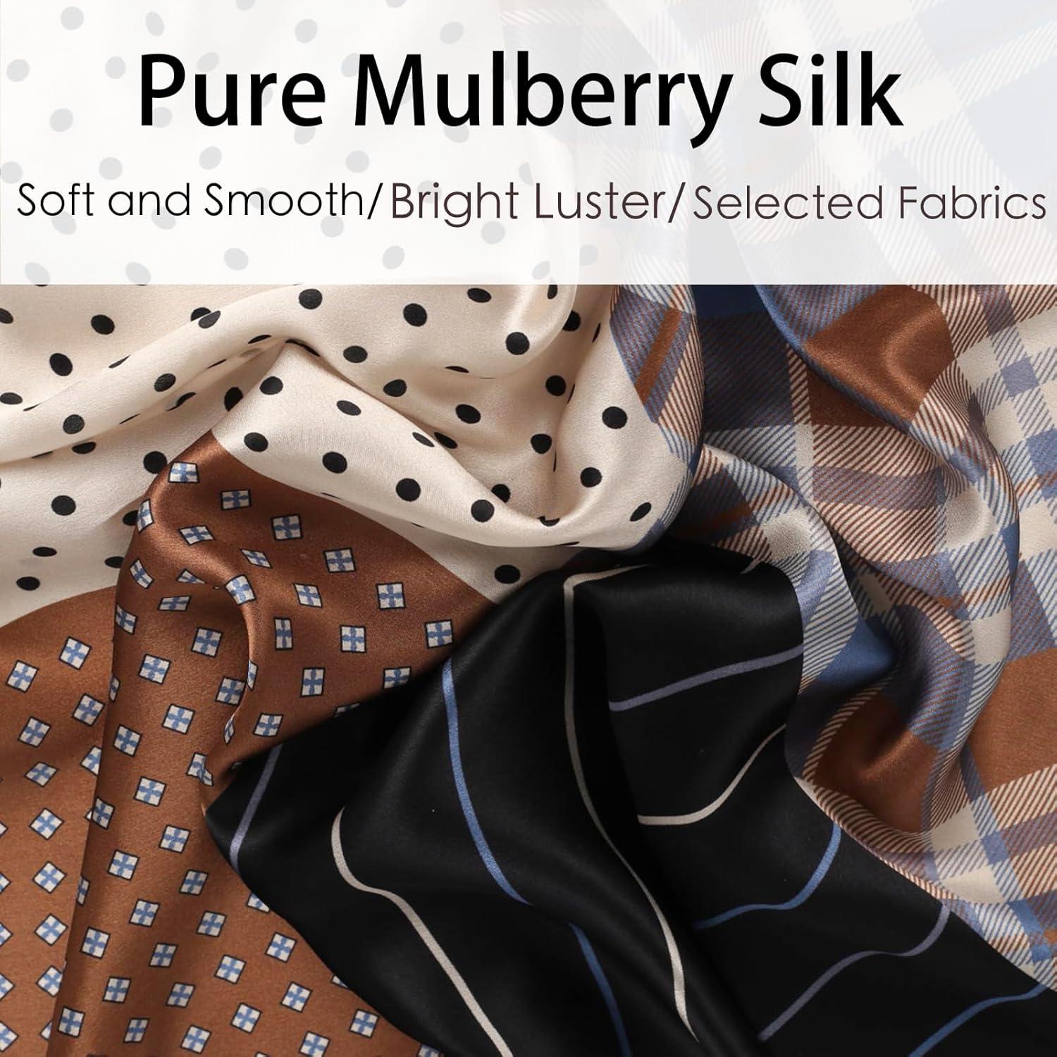 imageEXTREE 100 Pure Mulberry Silk Scarf Fashion Hair for Women Scarf Lightweight Square Neckerchief 275 275 inchesFour Grid Splicing