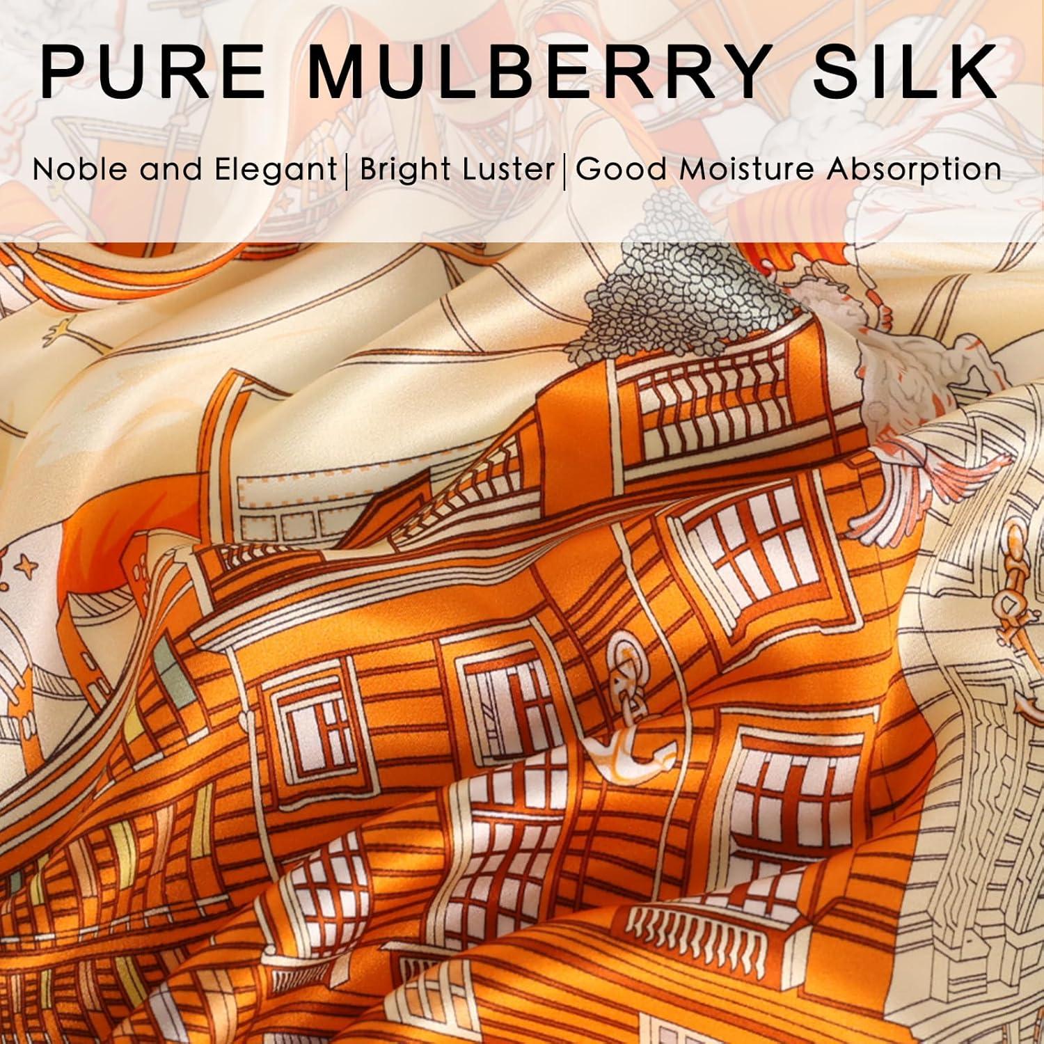 imageEXTREE 100 Pure Mulberry Silk Scarf Fashion Hair for Women Scarf Lightweight Square Neckerchief 275 275 inchesFubao Cruise Party