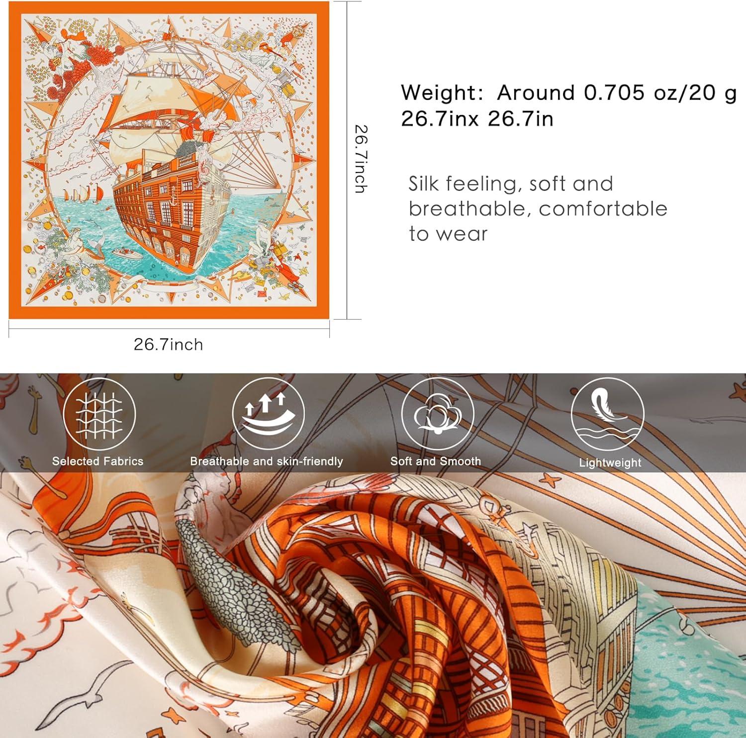 imageEXTREE 100 Pure Mulberry Silk Scarf Fashion Hair for Women Scarf Lightweight Square Neckerchief 275 275 inchesFubao Cruise Party