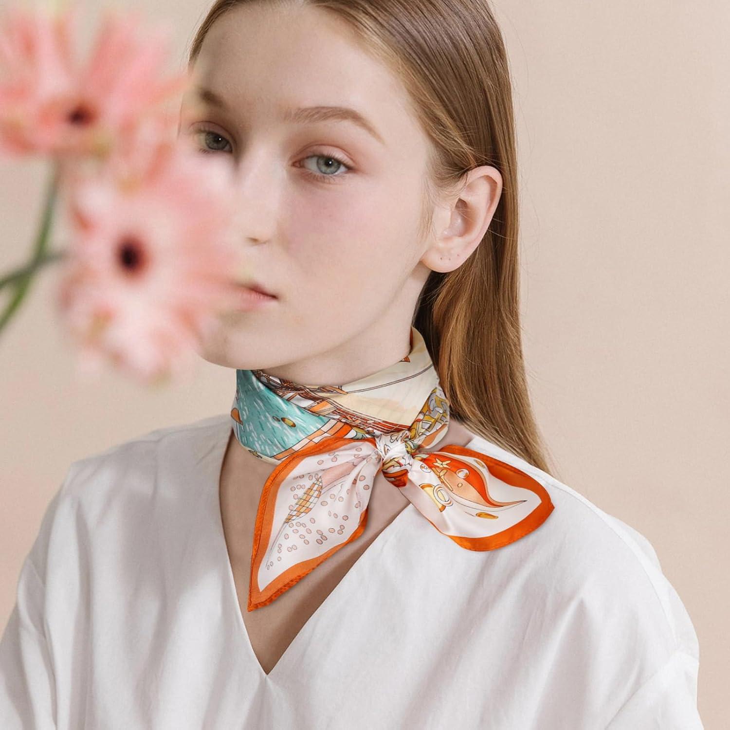 imageEXTREE 100 Pure Mulberry Silk Scarf Fashion Hair for Women Scarf Lightweight Square Neckerchief 275 275 inchesFubao Cruise Party