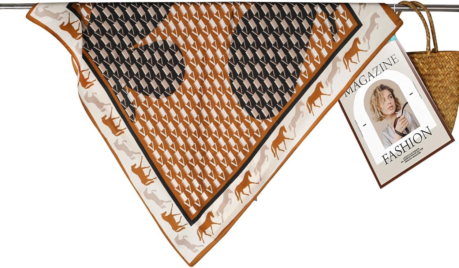 imageEXTREE 100 Pure Mulberry Silk Scarf Fashion Hair for Women Scarf Lightweight Square Neckerchief 275 275 inchesGeometric Pony