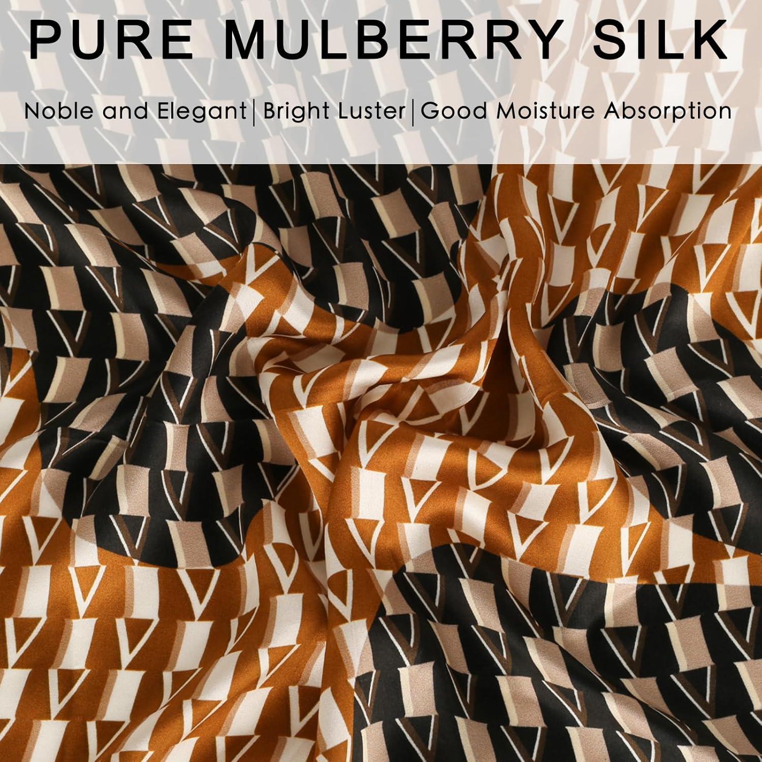 imageEXTREE 100 Pure Mulberry Silk Scarf Fashion Hair for Women Scarf Lightweight Square Neckerchief 275 275 inchesGeometric Pony