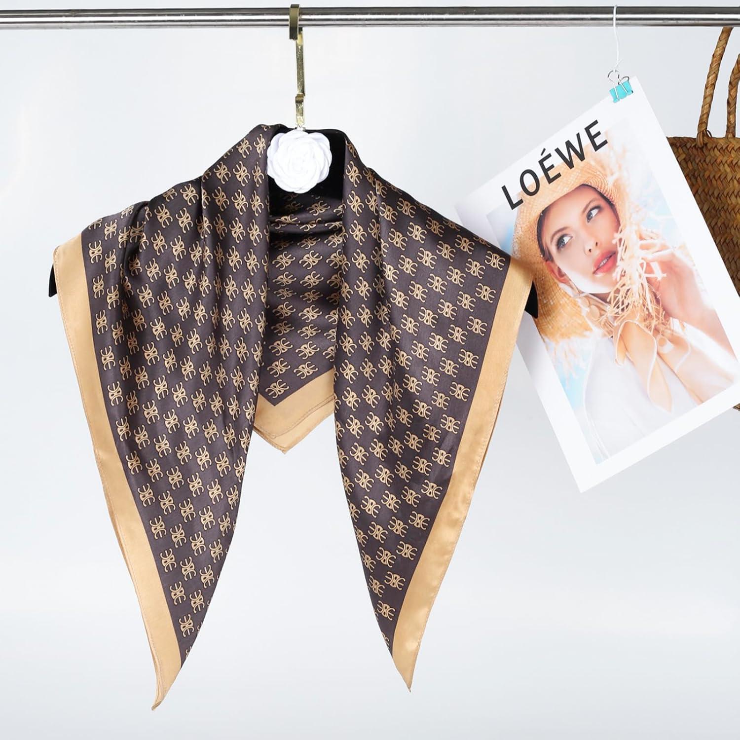 imageEXTREE 100 Pure Mulberry Silk Scarf Fashion Hair for Women Scarf Lightweight Square Neckerchief 275 275 inchesGolden Brown