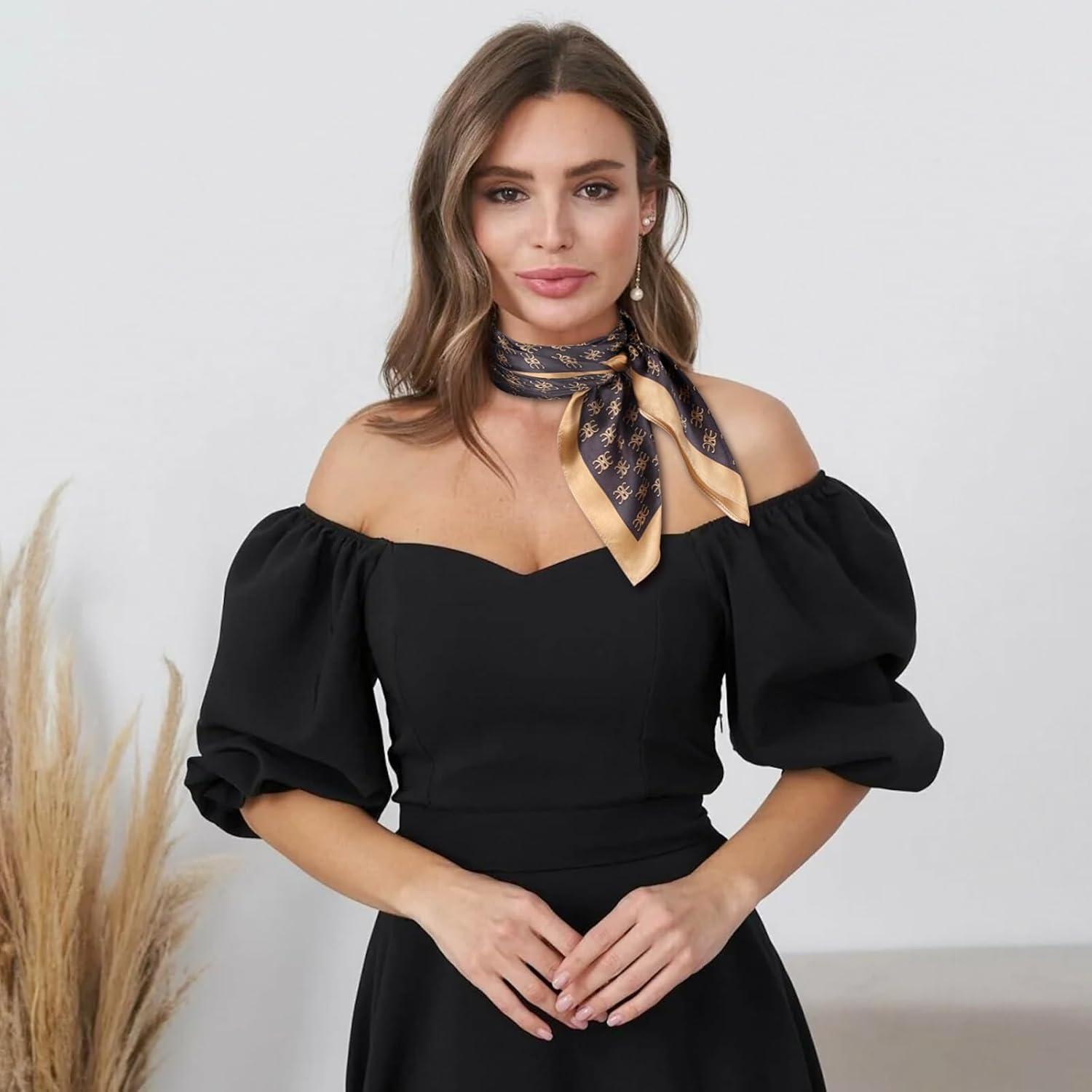 imageEXTREE 100 Pure Mulberry Silk Scarf Fashion Hair for Women Scarf Lightweight Square Neckerchief 275 275 inchesGolden Brown