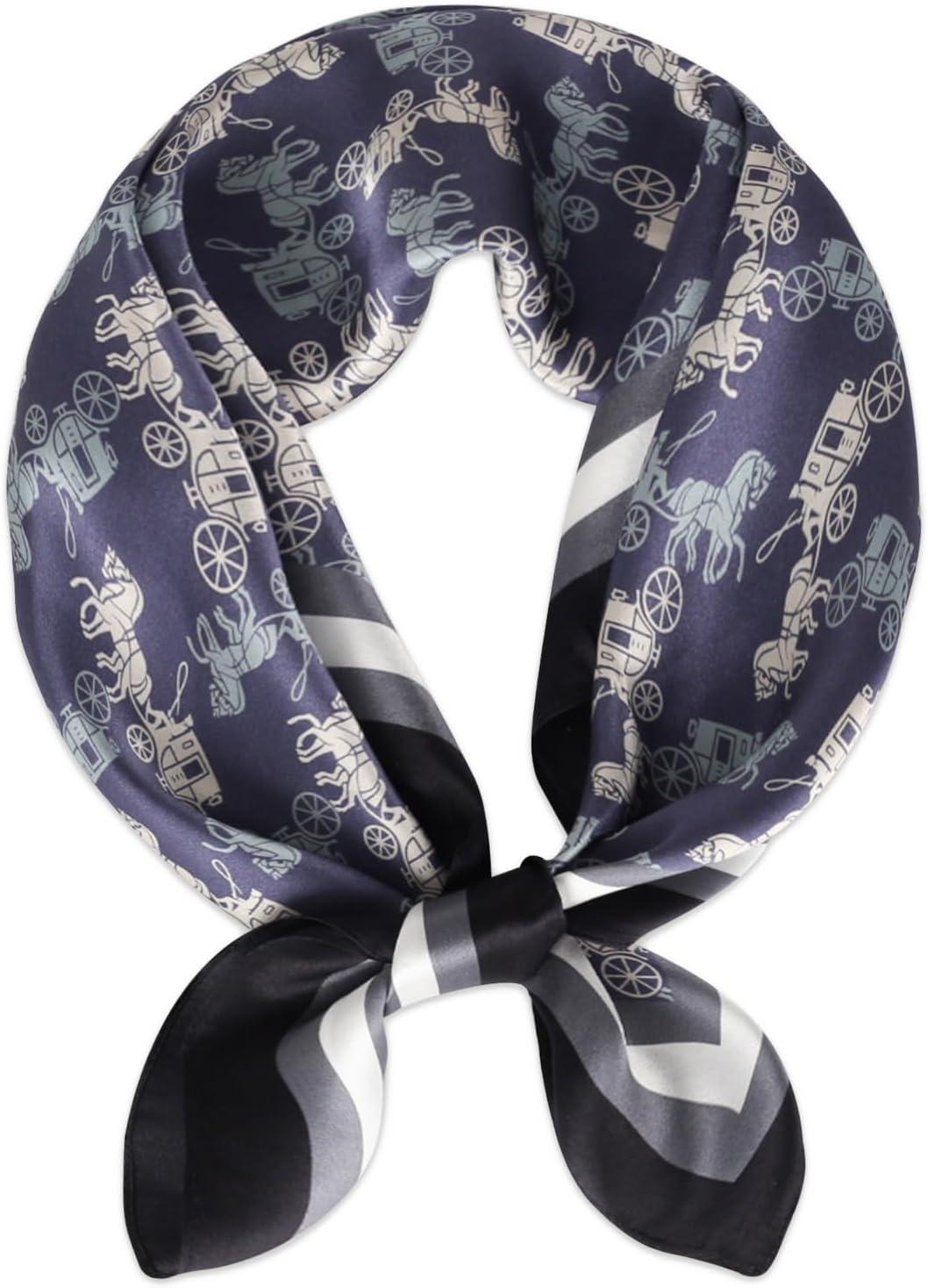 imageEXTREE 100 Pure Mulberry Silk Scarf Fashion Hair for Women Scarf Lightweight Square Neckerchief 275 275 inchesGray Blue Carriage