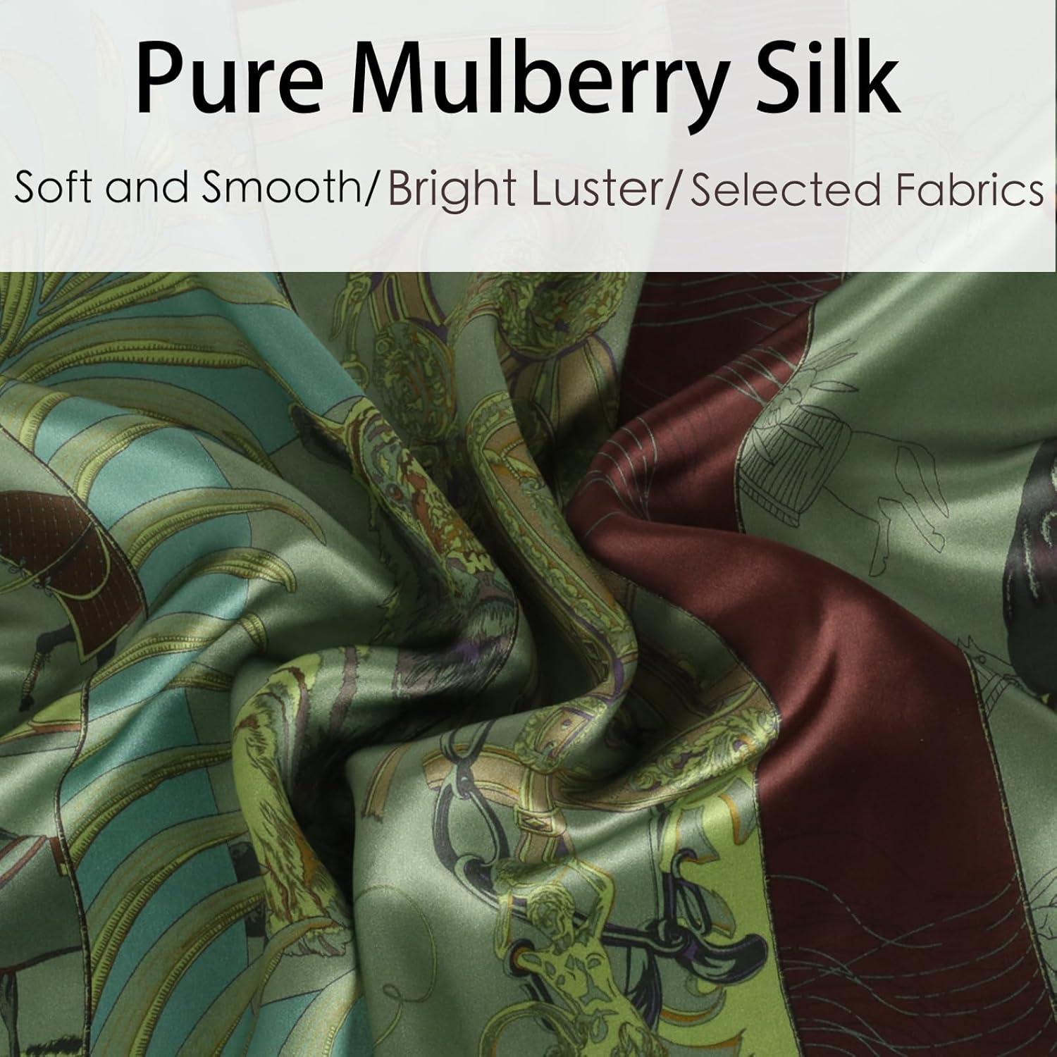 imageEXTREE 100 Pure Mulberry Silk Scarf Fashion Hair for Women Scarf Lightweight Square Neckerchief 275 275 inchesGreen Indian