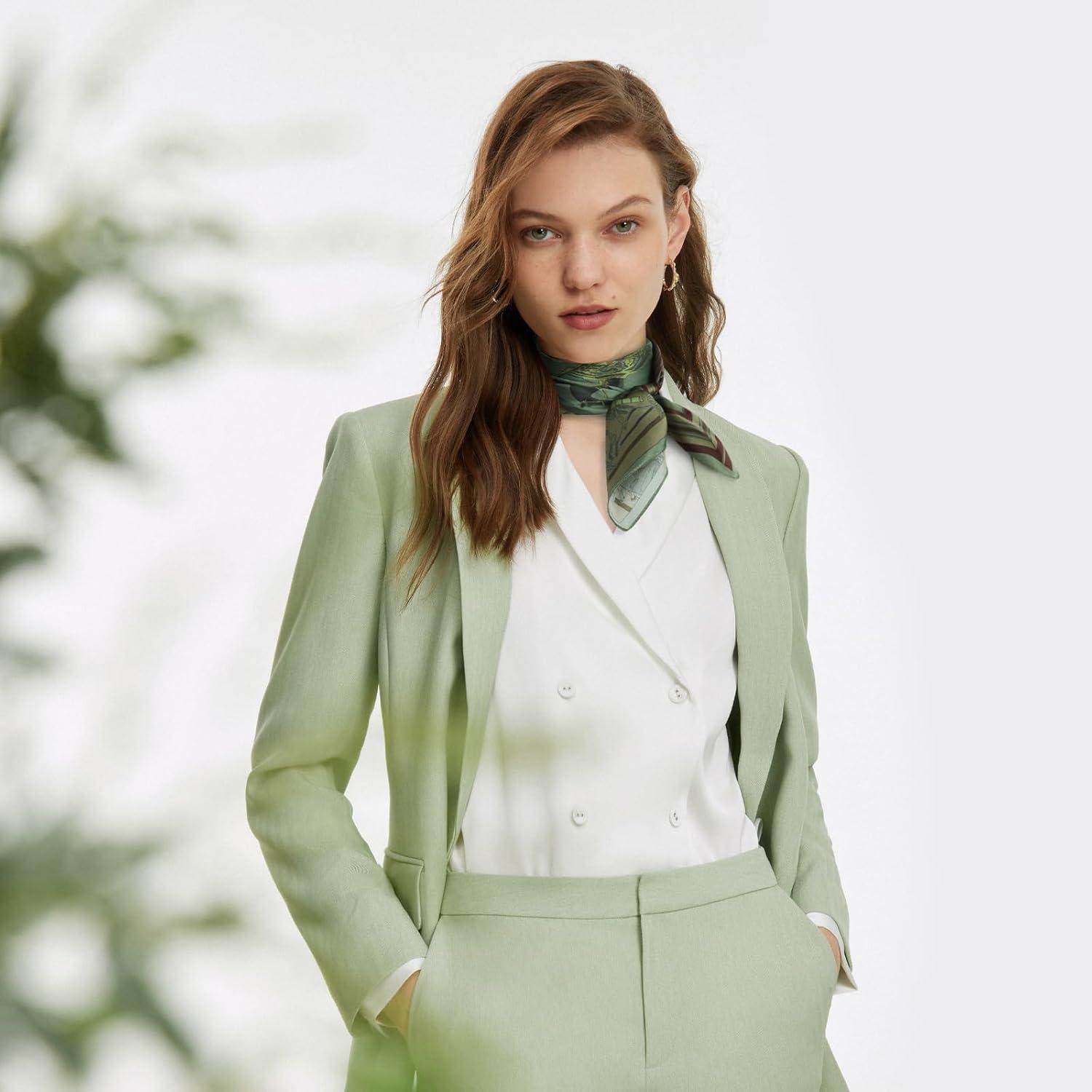 imageEXTREE 100 Pure Mulberry Silk Scarf Fashion Hair for Women Scarf Lightweight Square Neckerchief 275 275 inchesGreen Indian