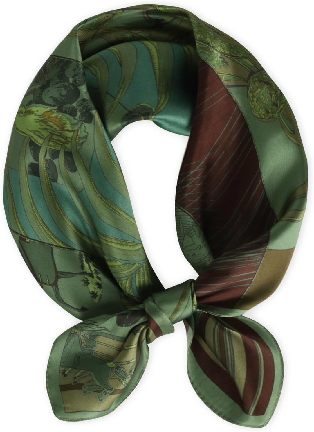 imageEXTREE 100 Pure Mulberry Silk Scarf Fashion Hair for Women Scarf Lightweight Square Neckerchief 275 275 inchesGreen Indian