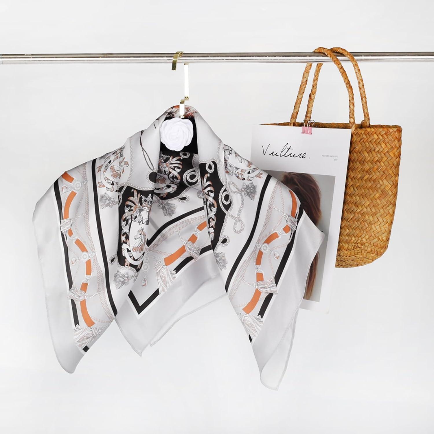 imageEXTREE 100 Pure Mulberry Silk Scarf Fashion Hair for Women Scarf Lightweight Square Neckerchief 275 275 inchesHandsome Horse Gray Spike