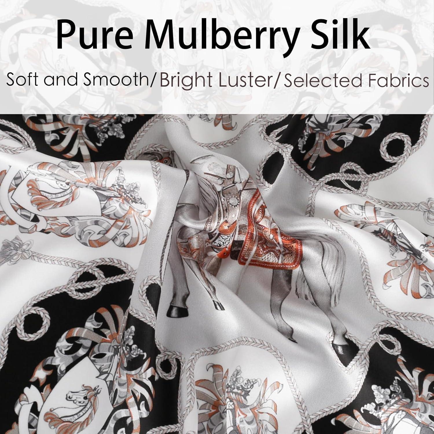 imageEXTREE 100 Pure Mulberry Silk Scarf Fashion Hair for Women Scarf Lightweight Square Neckerchief 275 275 inchesHandsome Horse Gray Spike