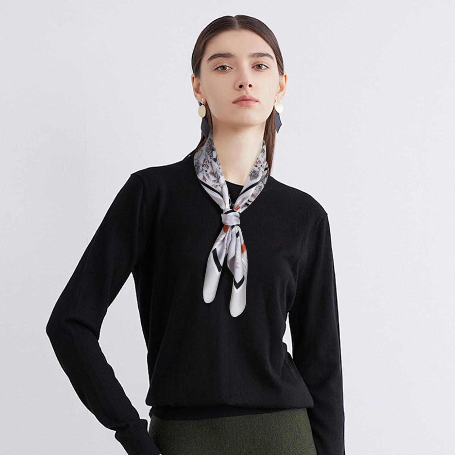 imageEXTREE 100 Pure Mulberry Silk Scarf Fashion Hair for Women Scarf Lightweight Square Neckerchief 275 275 inchesHandsome Horse Gray Spike