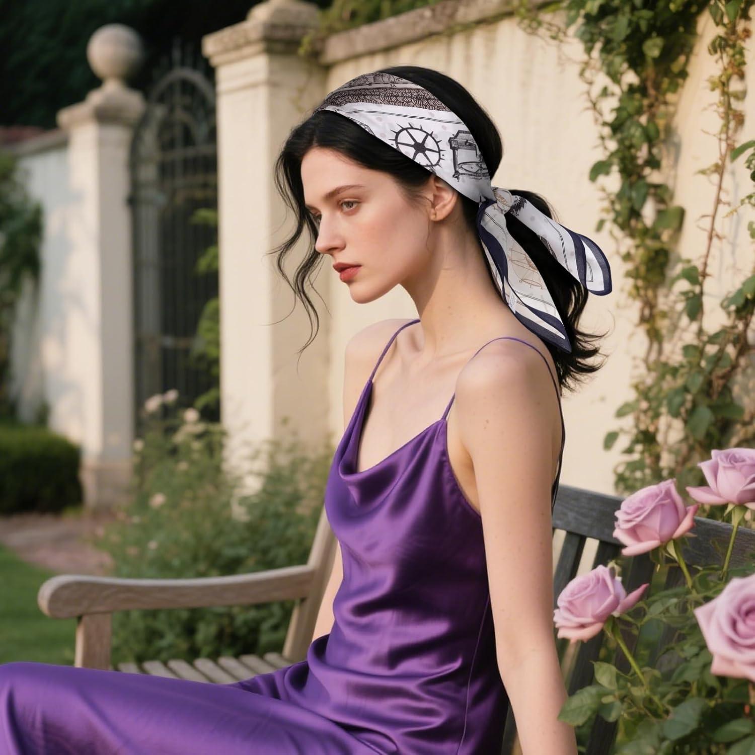 imageEXTREE 100 Pure Mulberry Silk Scarf Fashion Hair for Women Scarf Lightweight Square Neckerchief 275 275 inchesJourney of the Century