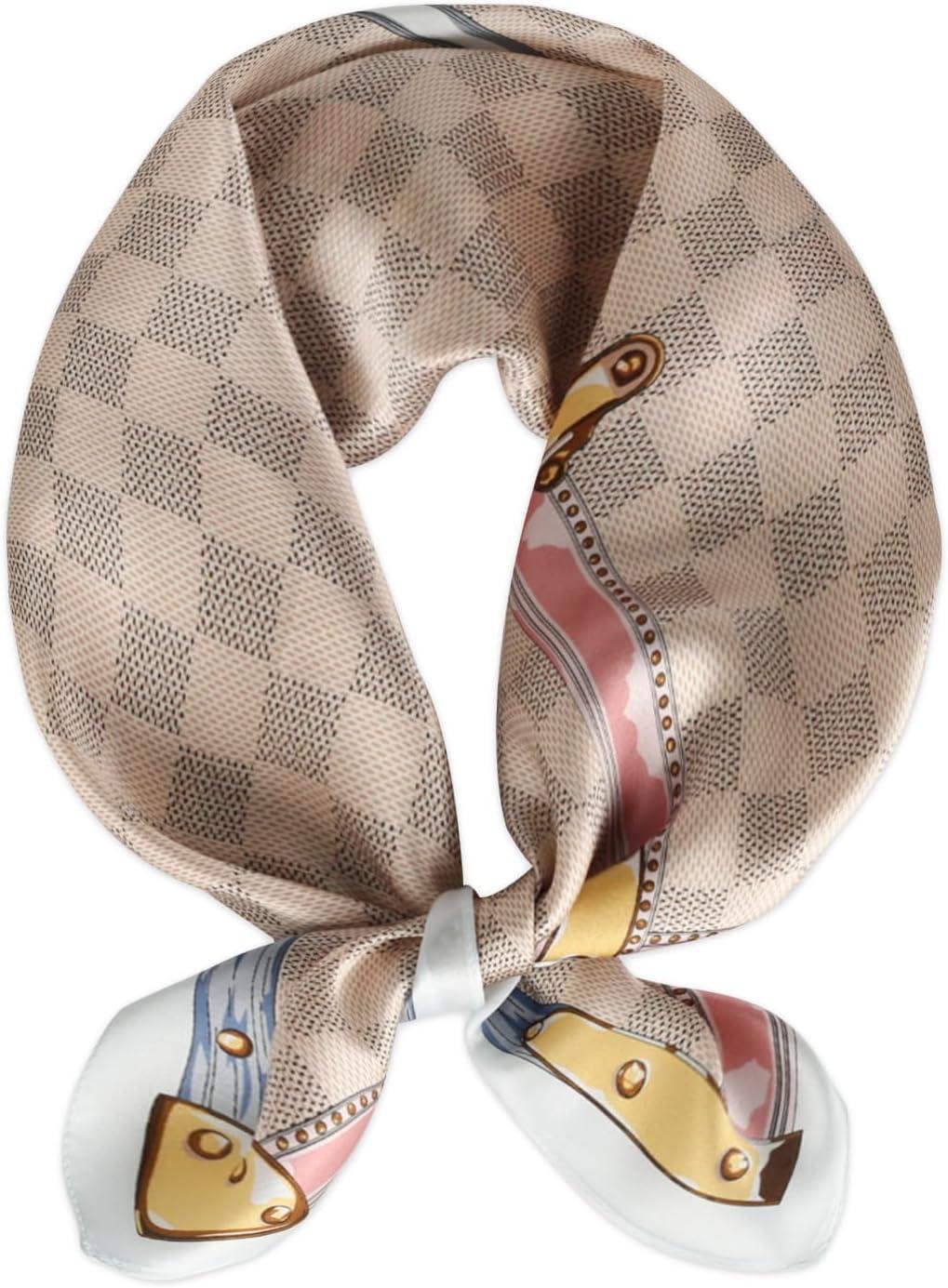 imageEXTREE 100 Pure Mulberry Silk Scarf Fashion Hair for Women Scarf Lightweight Square Neckerchief 275 275 inchesLattice Gold Cabinet Powder