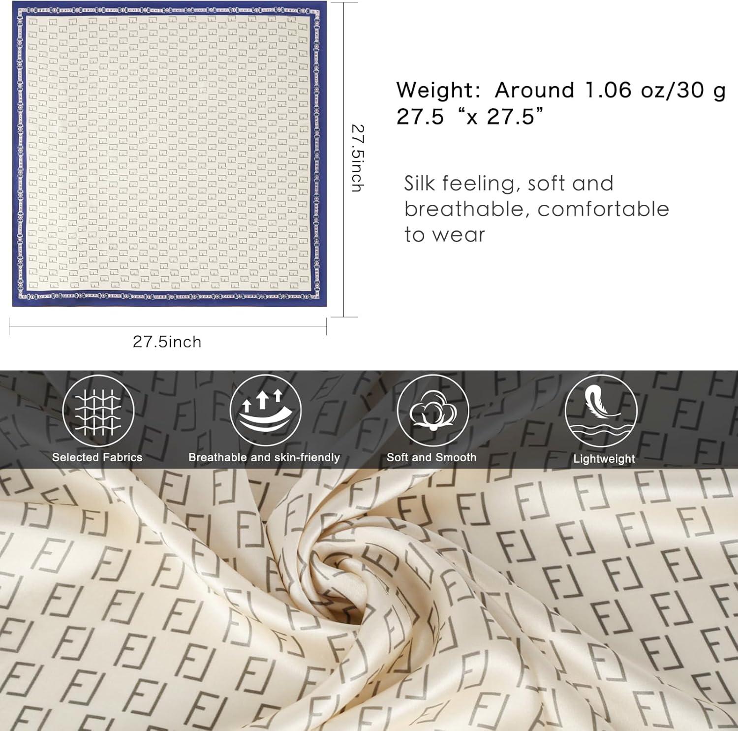 imageEXTREE 100 Pure Mulberry Silk Scarf Fashion Hair for Women Scarf Lightweight Square Neckerchief 275 275 inchesLf Beige Blue Edge