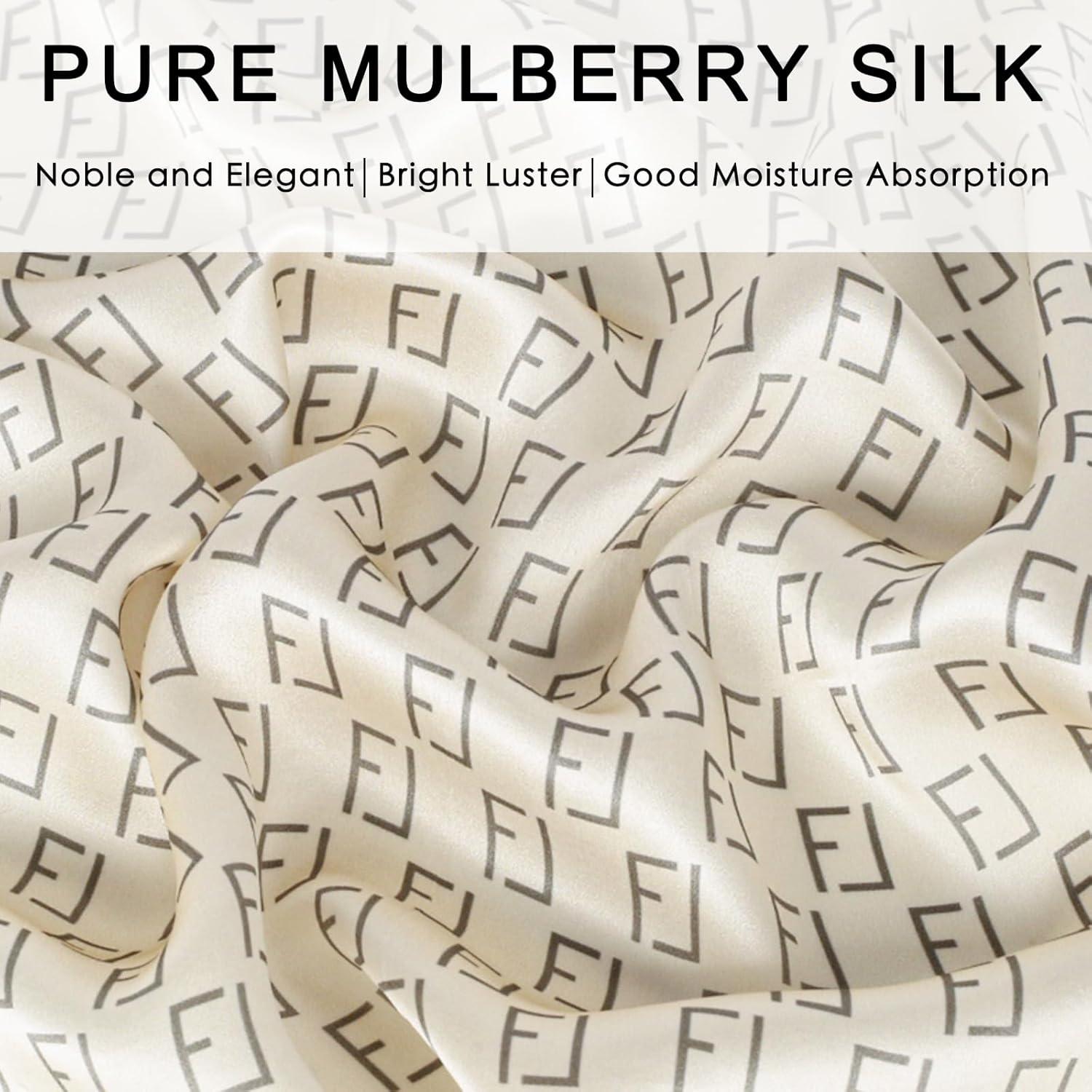 imageEXTREE 100 Pure Mulberry Silk Scarf Fashion Hair for Women Scarf Lightweight Square Neckerchief 275 275 inchesLf Beige Blue Edge