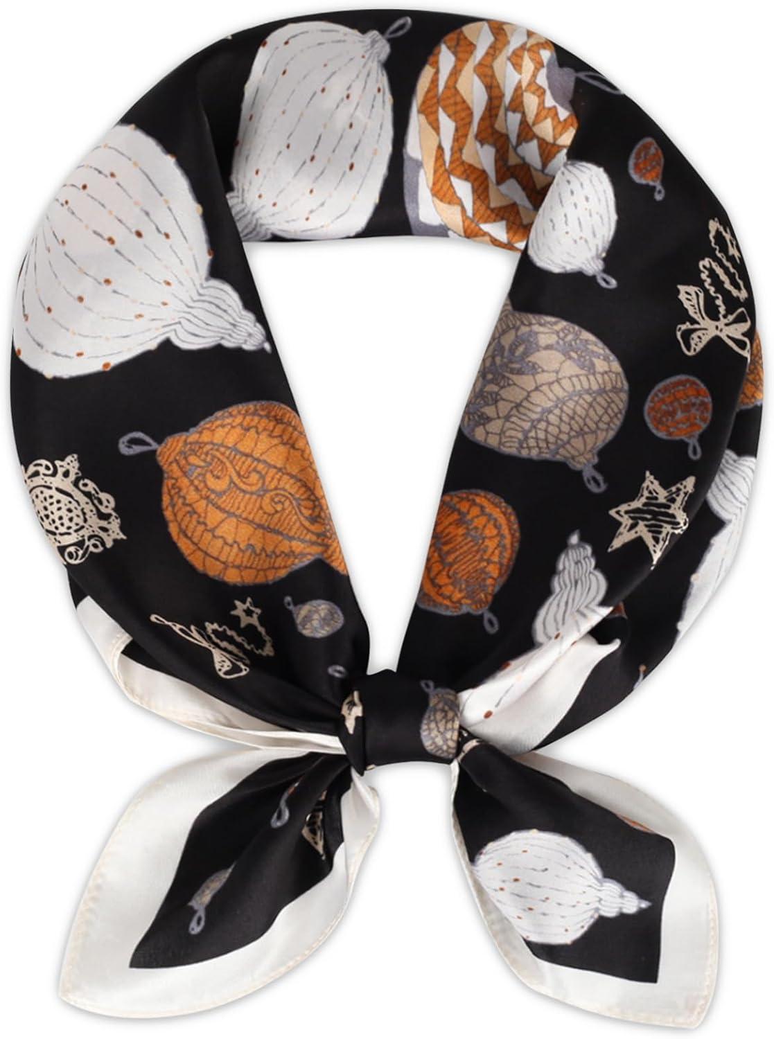 imageEXTREE 100 Pure Mulberry Silk Scarf Fashion Hair for Women Scarf Lightweight Square Neckerchief 275 275 inchesLing Luo Black Ball