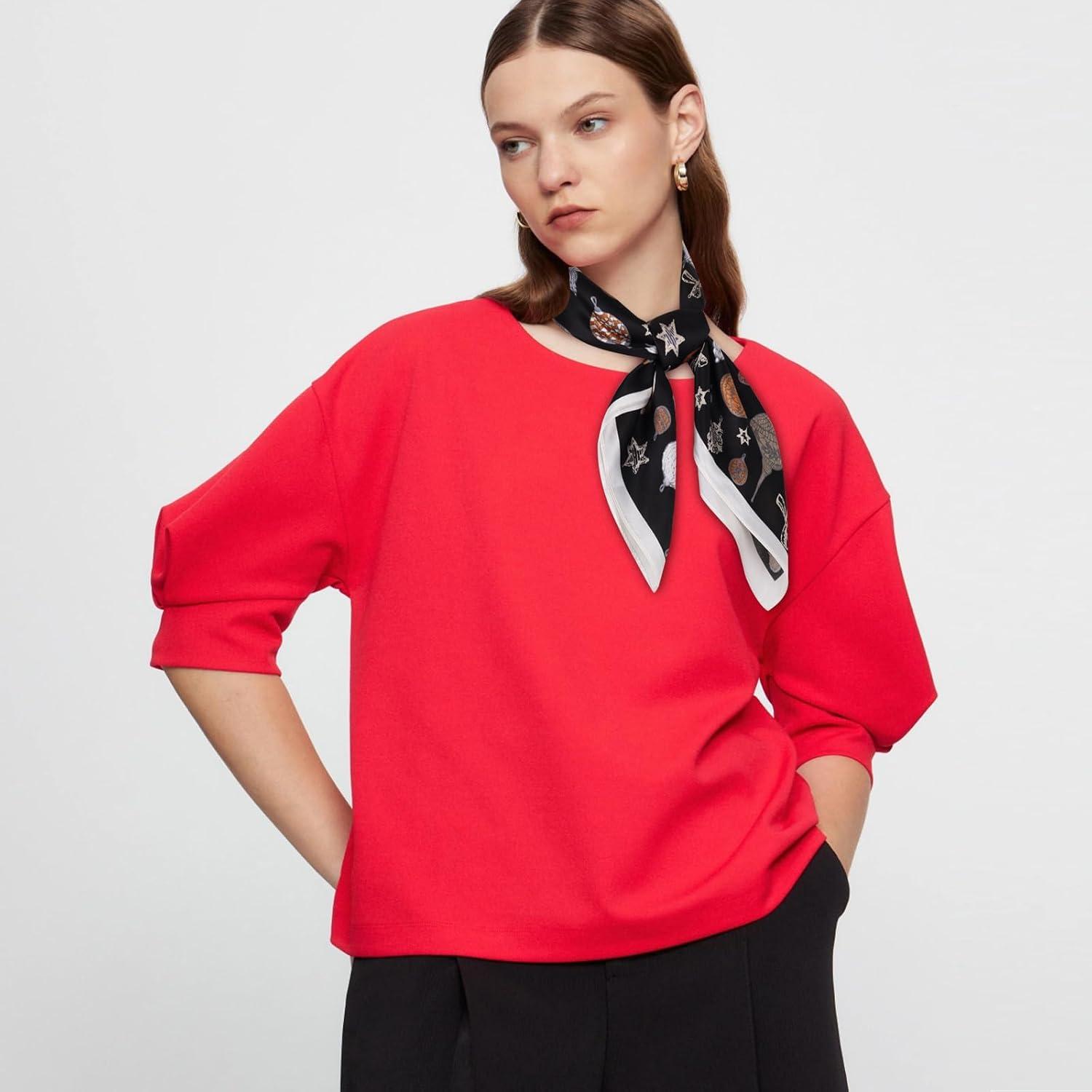 imageEXTREE 100 Pure Mulberry Silk Scarf Fashion Hair for Women Scarf Lightweight Square Neckerchief 275 275 inchesLing Luo Black Ball