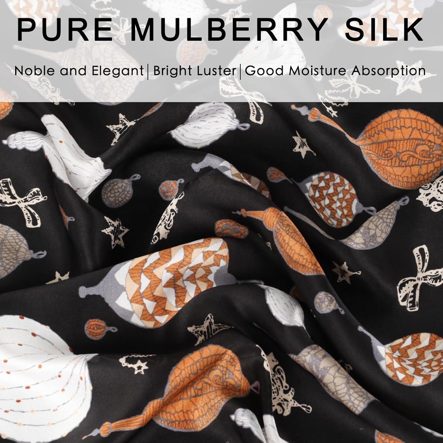 imageEXTREE 100 Pure Mulberry Silk Scarf Fashion Hair for Women Scarf Lightweight Square Neckerchief 275 275 inchesLing Luo Black Ball