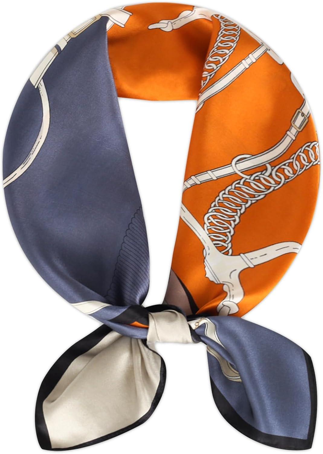 imageEXTREE 100 Pure Mulberry Silk Scarf Fashion Hair for Women Scarf Lightweight Square Neckerchief 275 275 inchesLove Ring Belt Orange