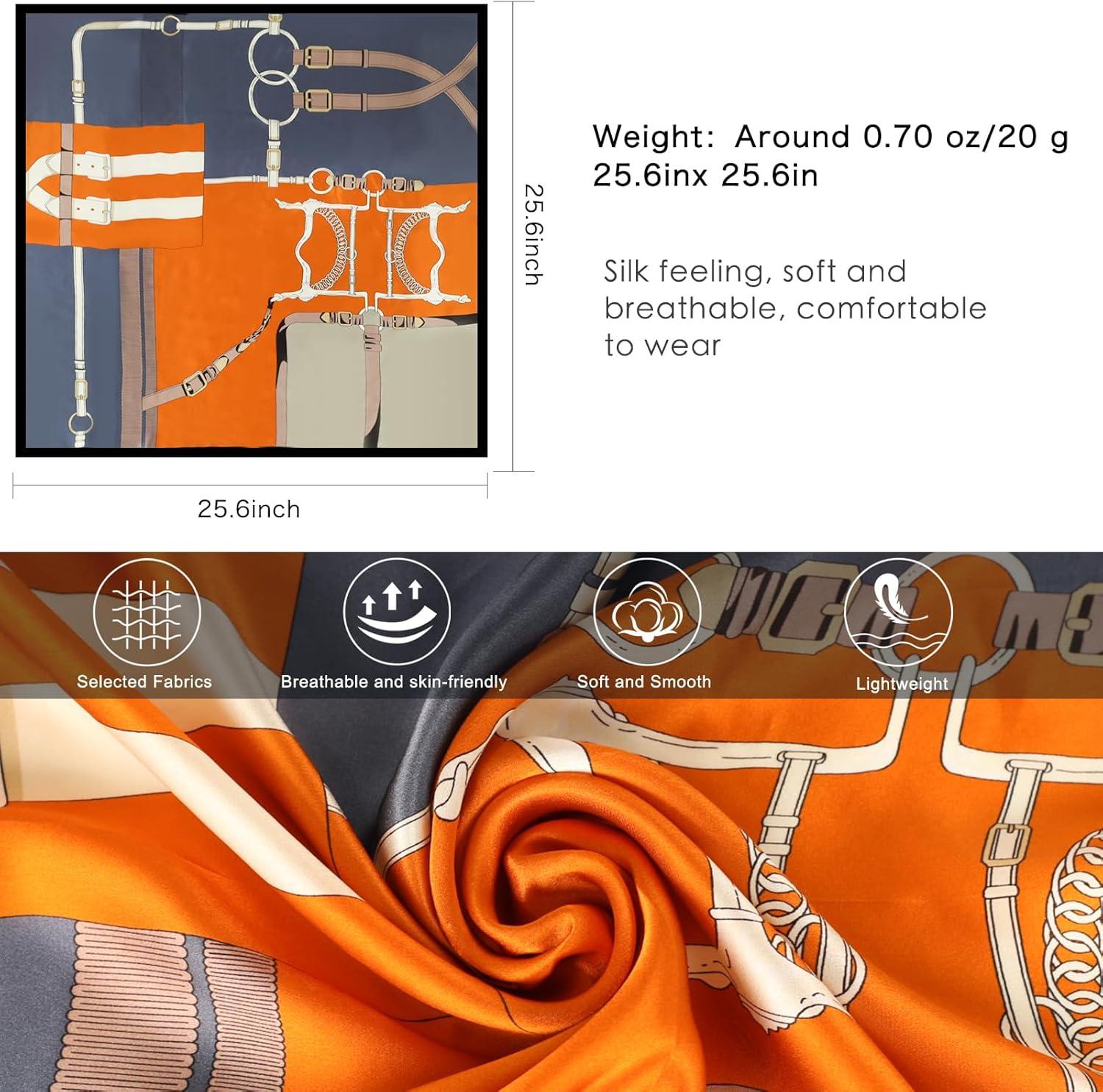 imageEXTREE 100 Pure Mulberry Silk Scarf Fashion Hair for Women Scarf Lightweight Square Neckerchief 275 275 inchesLove Ring Belt Orange