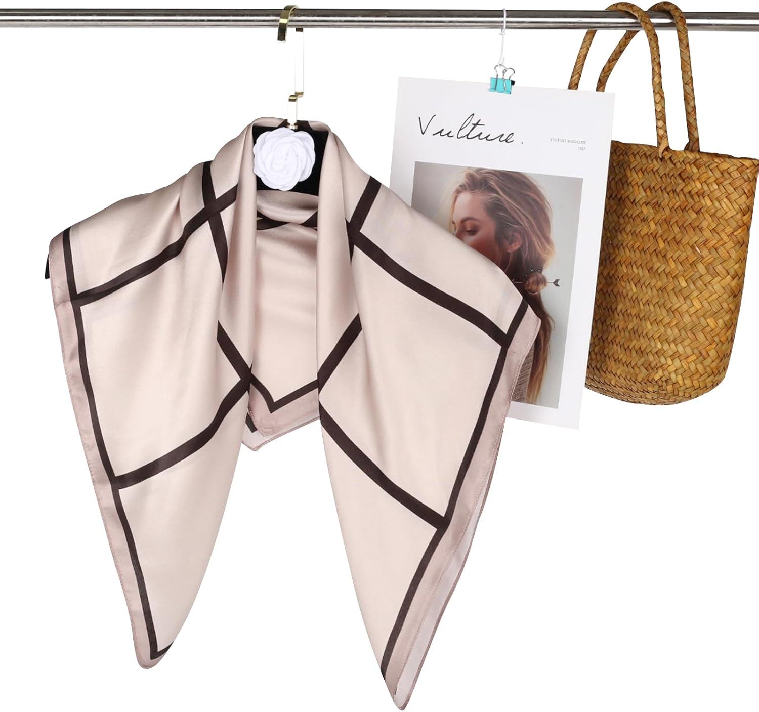 imageEXTREE 100 Pure Mulberry Silk Scarf Fashion Hair for Women Scarf Lightweight Square Neckerchief 275 275 inchesMilk Tea Color Silky Plaid