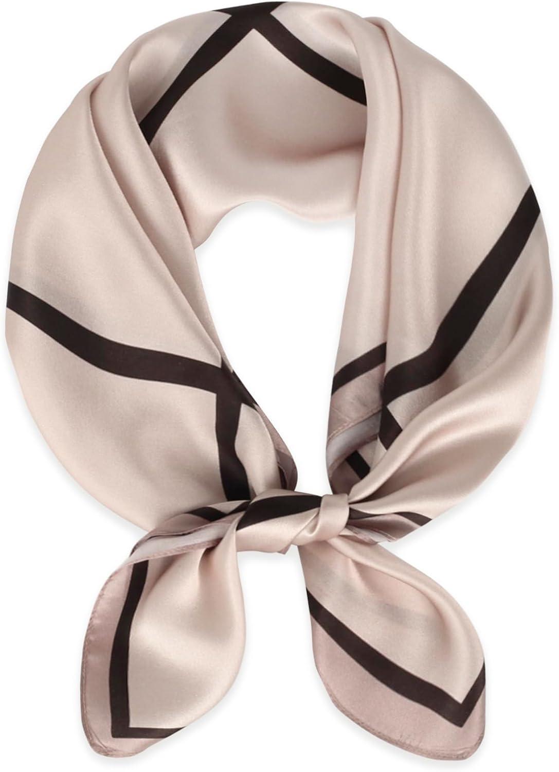 imageEXTREE 100 Pure Mulberry Silk Scarf Fashion Hair for Women Scarf Lightweight Square Neckerchief 275 275 inchesMilk Tea Color Silky Plaid