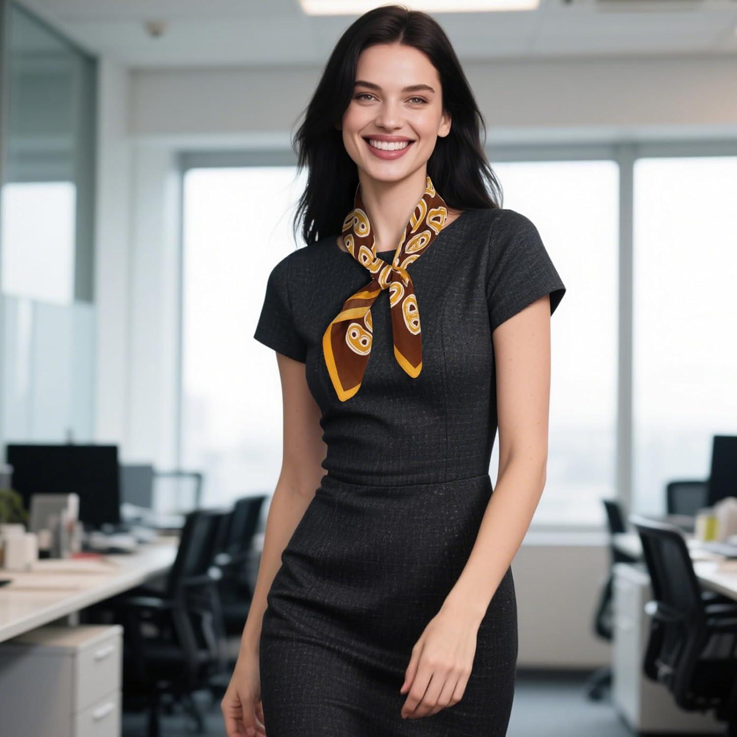 imageEXTREE 100 Pure Mulberry Silk Scarf Fashion Hair for Women Scarf Lightweight Square Neckerchief 275 275 inchesMo Brown Pig Nose Button