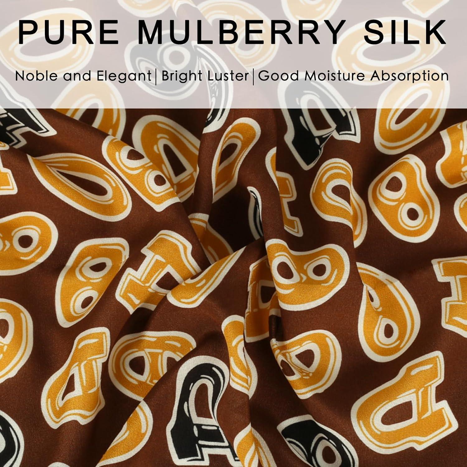 imageEXTREE 100 Pure Mulberry Silk Scarf Fashion Hair for Women Scarf Lightweight Square Neckerchief 275 275 inchesMo Brown Pig Nose Button