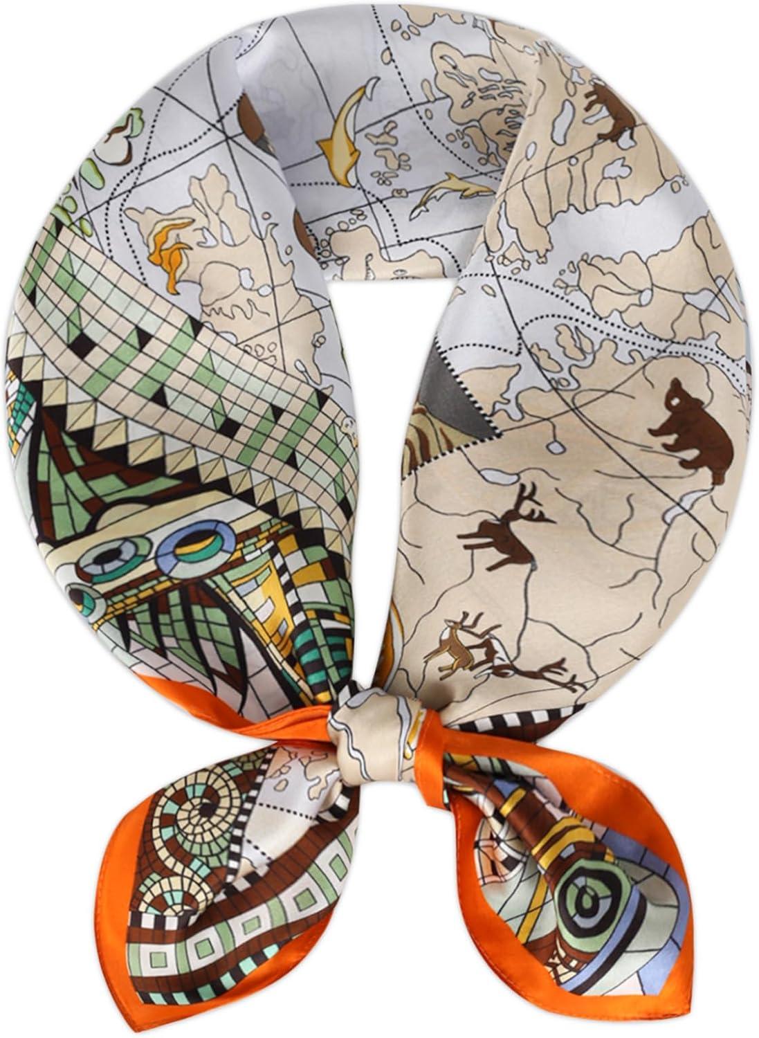 imageEXTREE 100 Pure Mulberry Silk Scarf Fashion Hair for Women Scarf Lightweight Square Neckerchief 275 275 inchesNautical Map