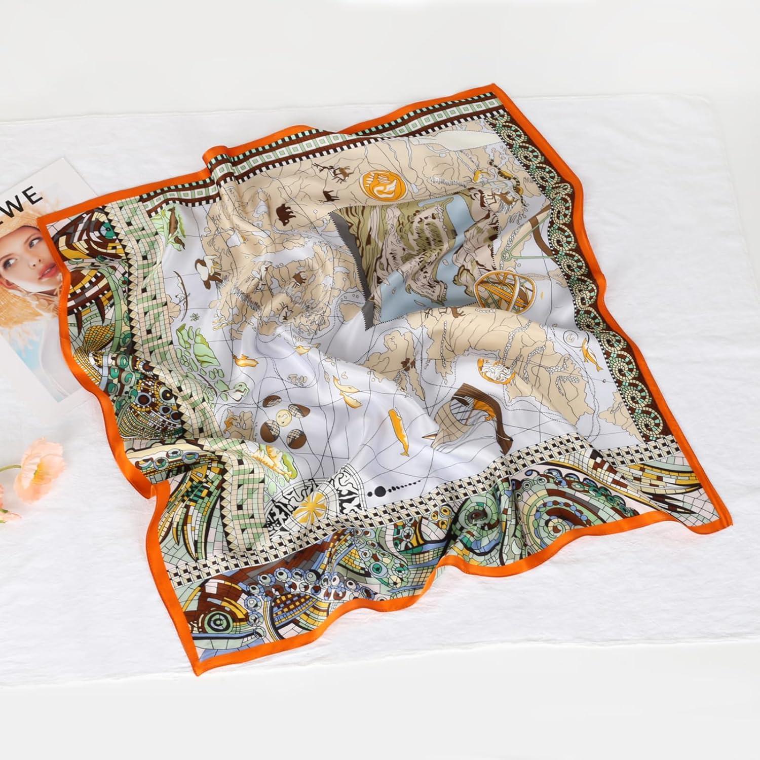 imageEXTREE 100 Pure Mulberry Silk Scarf Fashion Hair for Women Scarf Lightweight Square Neckerchief 275 275 inchesNautical Map