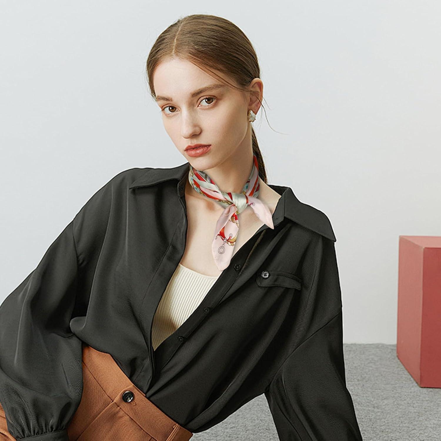 imageEXTREE 100 Pure Mulberry Silk Scarf Fashion Hair for Women Scarf Lightweight Square Neckerchief 275 275 inchesNew Car Orange