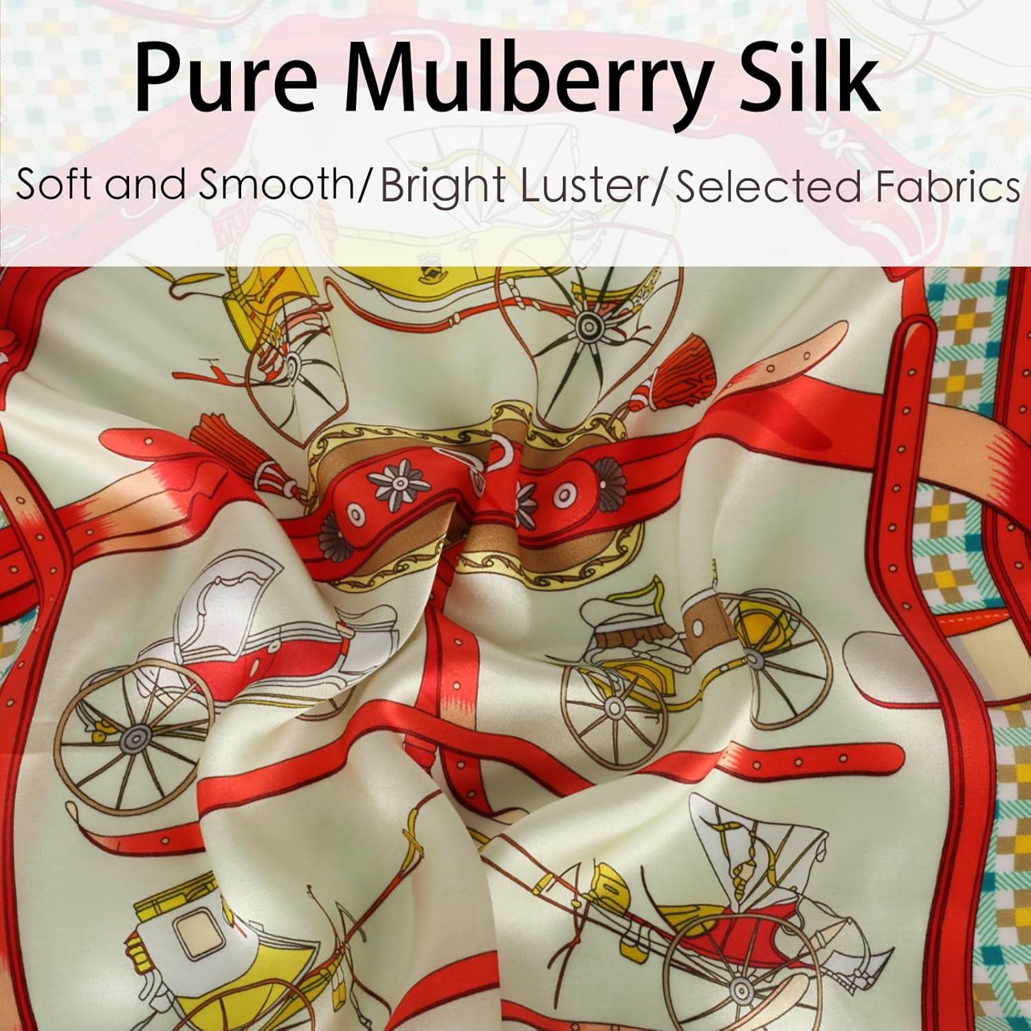 imageEXTREE 100 Pure Mulberry Silk Scarf Fashion Hair for Women Scarf Lightweight Square Neckerchief 275 275 inchesNew Car Orange