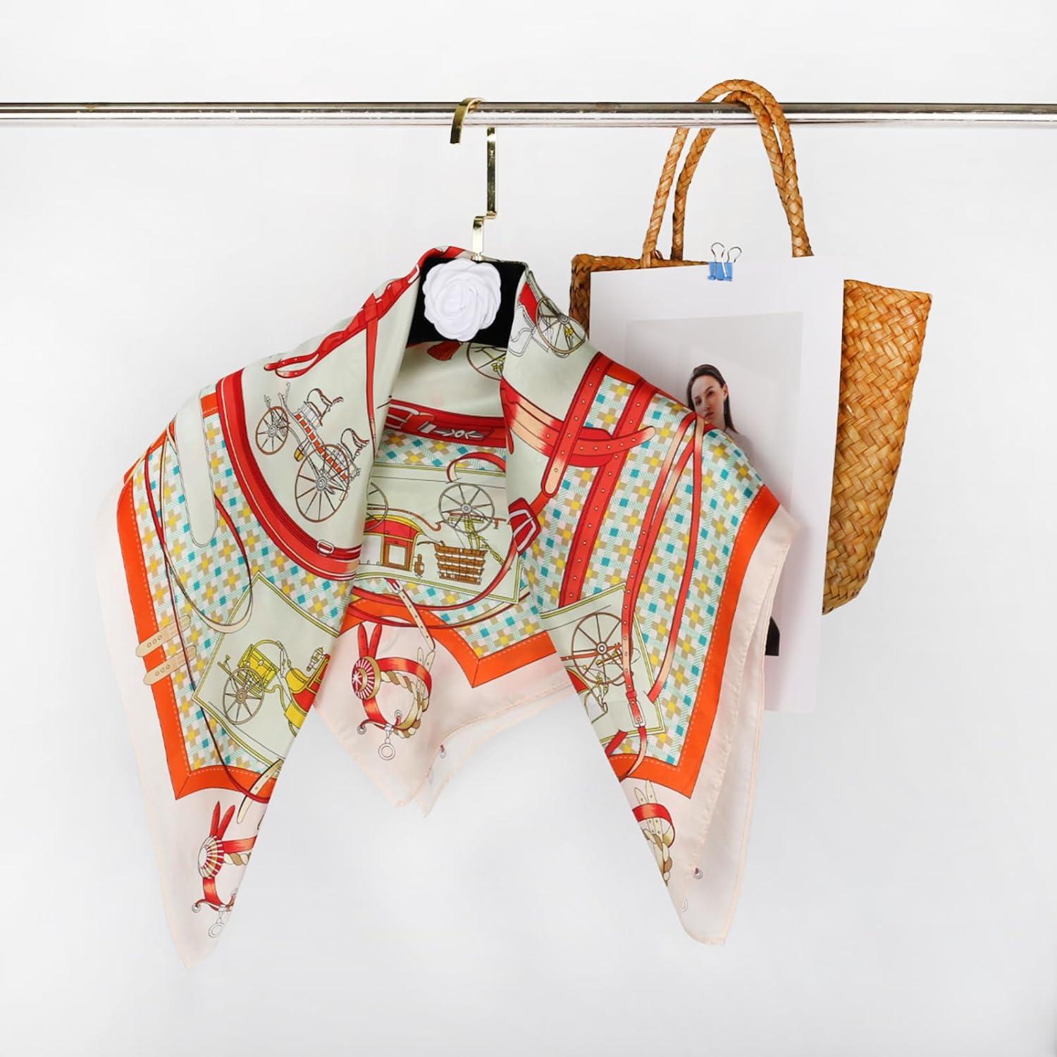 imageEXTREE 100 Pure Mulberry Silk Scarf Fashion Hair for Women Scarf Lightweight Square Neckerchief 275 275 inchesNew Car Orange