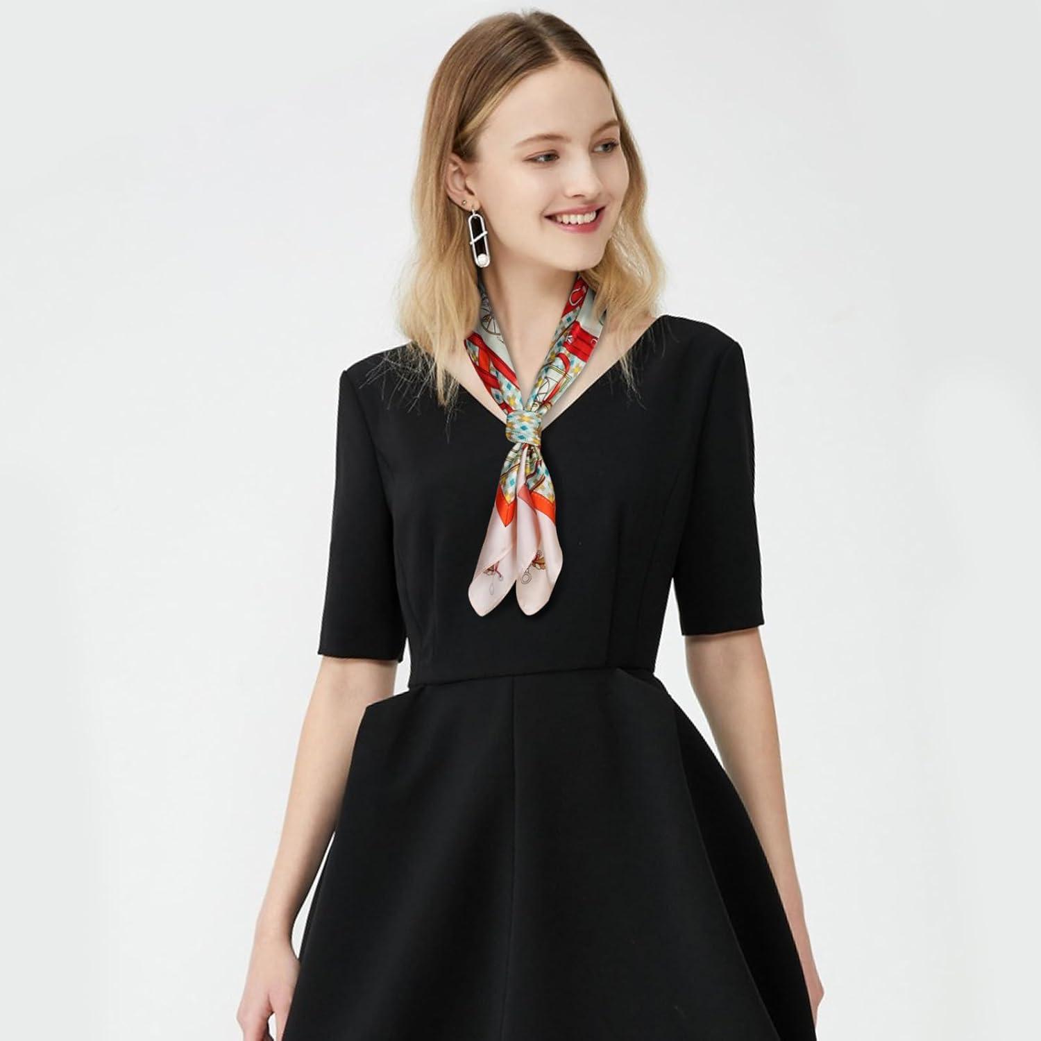 imageEXTREE 100 Pure Mulberry Silk Scarf Fashion Hair for Women Scarf Lightweight Square Neckerchief 275 275 inchesNew Car Orange