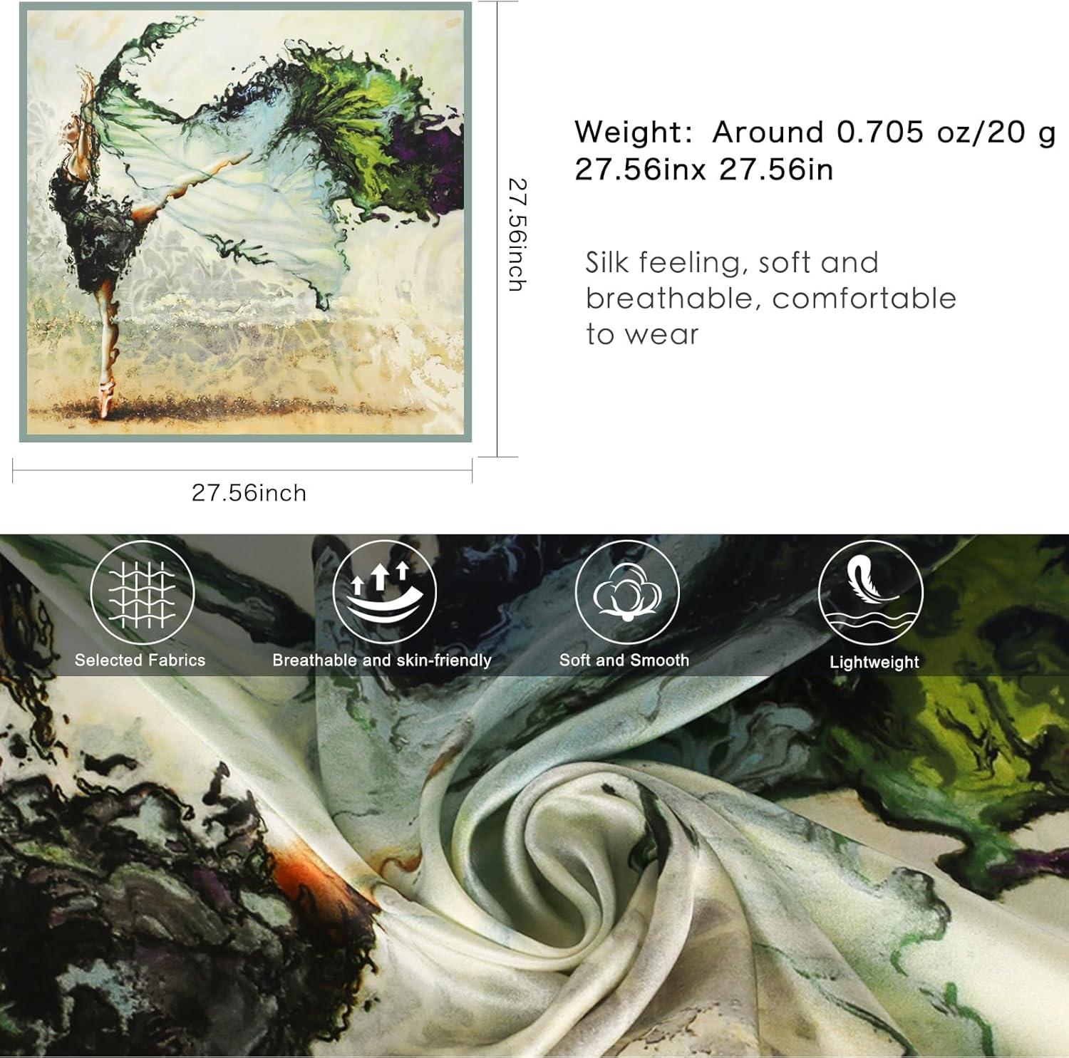 imageEXTREE 100 Pure Mulberry Silk Scarf Fashion Hair for Women Scarf Lightweight Square Neckerchief 275 275 inchesOil Painting Girl Green