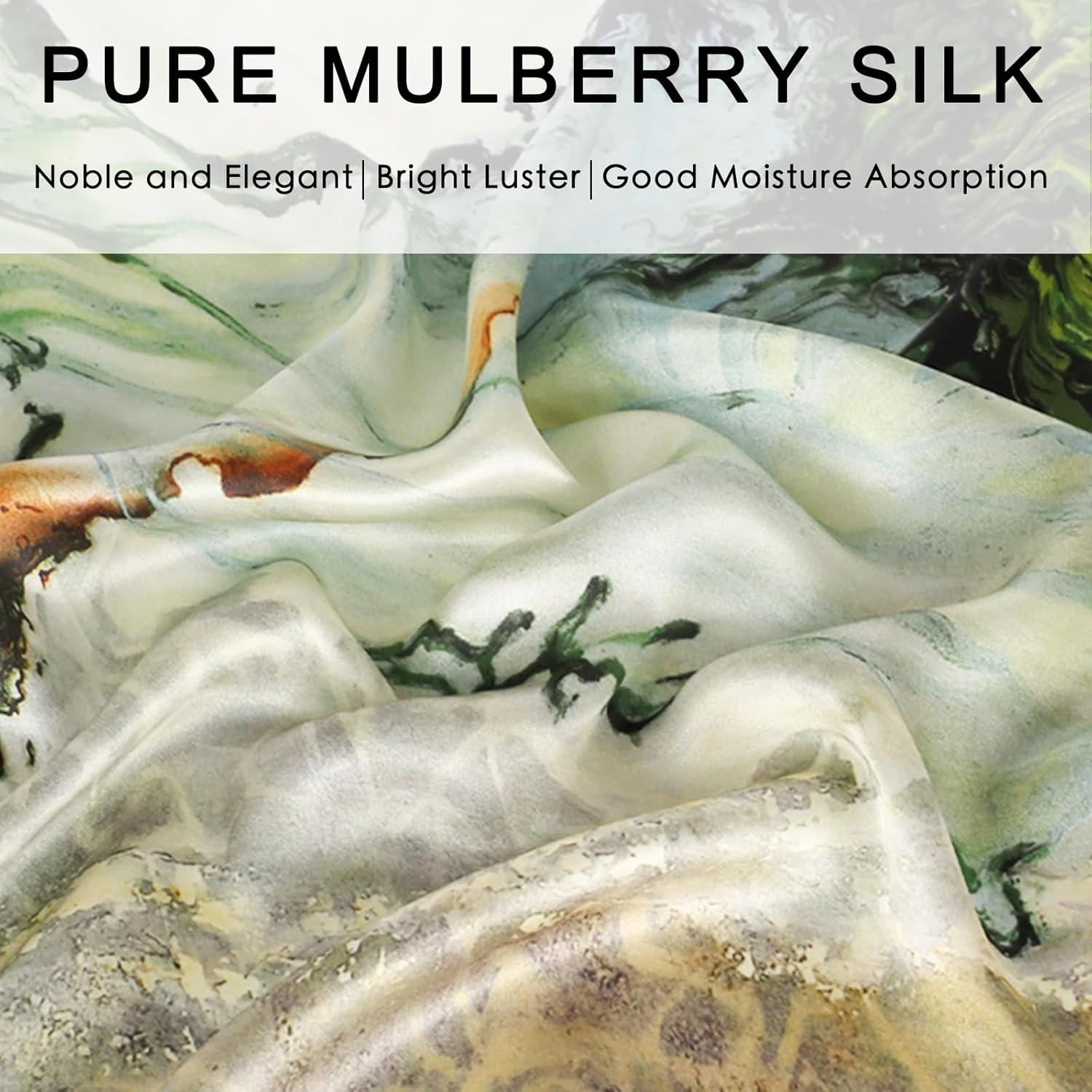 imageEXTREE 100 Pure Mulberry Silk Scarf Fashion Hair for Women Scarf Lightweight Square Neckerchief 275 275 inchesOil Painting Girl Green