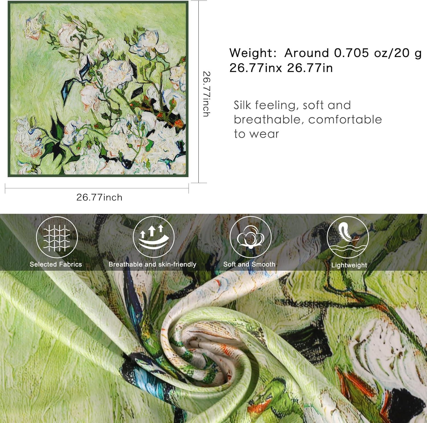 imageEXTREE 100 Pure Mulberry Silk Scarf Fashion Hair for Women Scarf Lightweight Square Neckerchief 275 275 inchesOil Painting Green