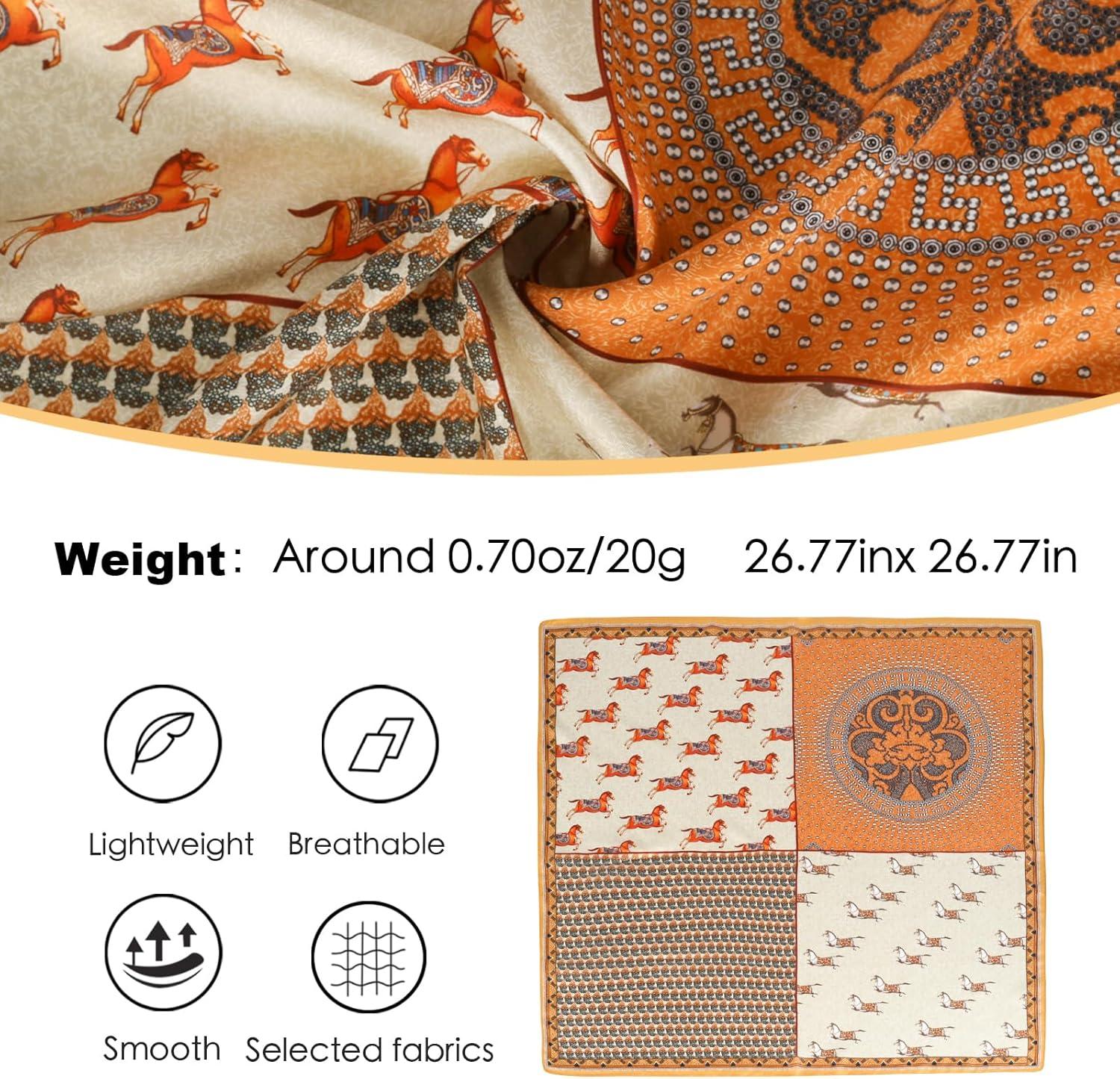 imageEXTREE 100 Pure Mulberry Silk Scarf Fashion Hair for Women Scarf Lightweight Square Neckerchief 275 275 inchesOrange Brown and Beige Horse Racing Totem