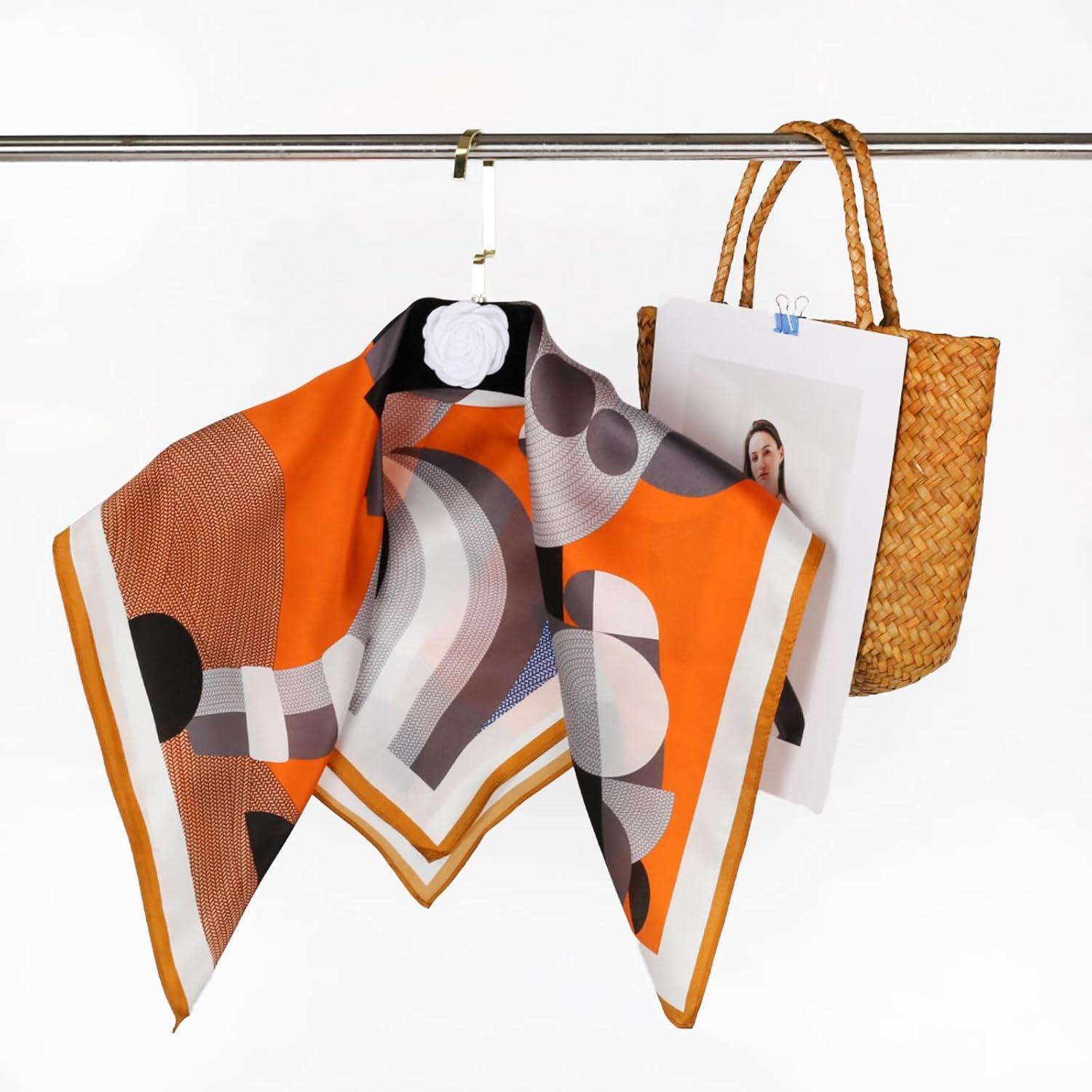 imageEXTREE 100 Pure Mulberry Silk Scarf Fashion Hair for Women Scarf Lightweight Square Neckerchief 275 275 inchesPony Jumping Orange